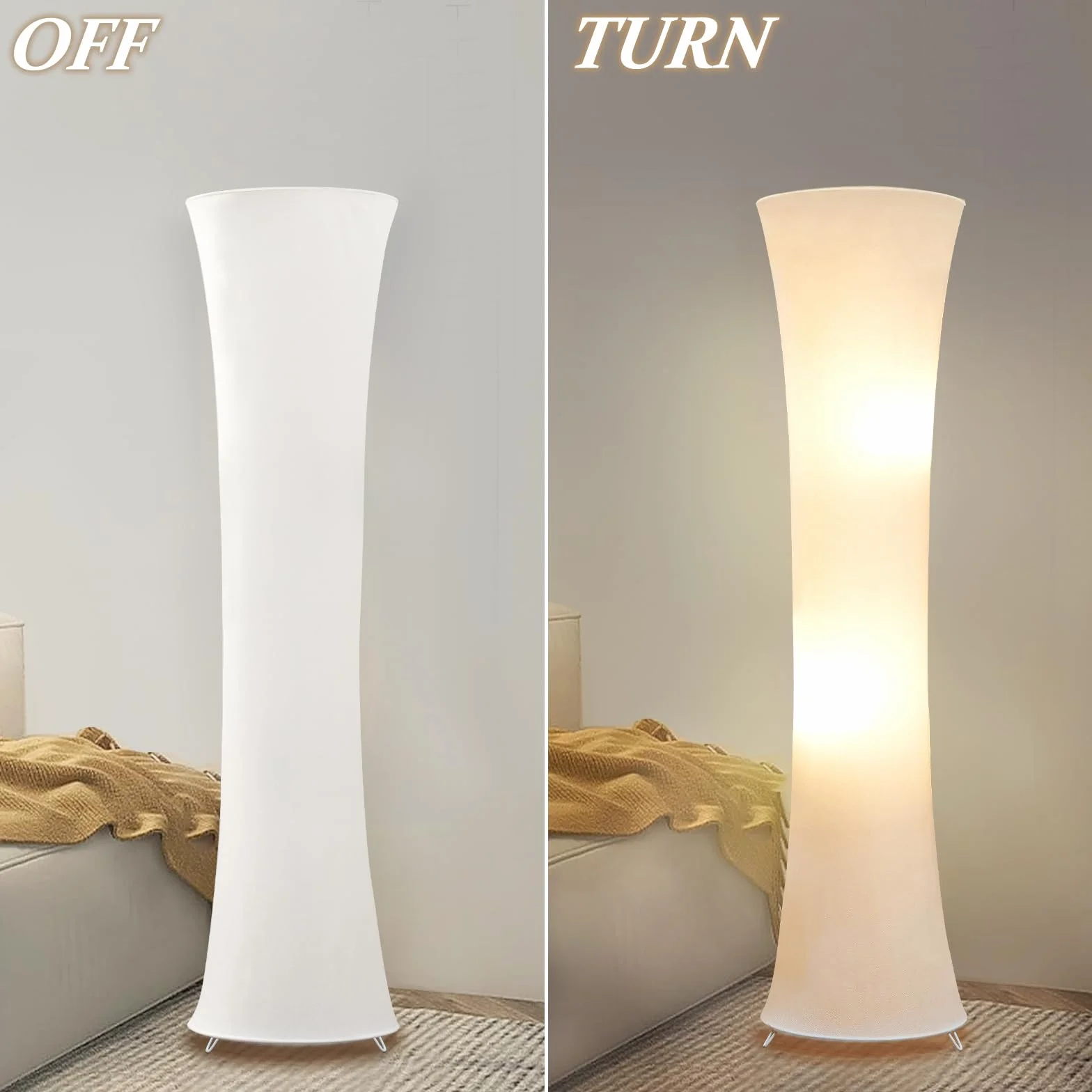 GyroVu Lampa stojąca LED, 46", 3-stopniowa temperatura barwowa LED, lampa stojąca kolumnowa do narożnika, do sypialni, biura i salonu – biały abażur z tkaniny, żarówki w zestawie