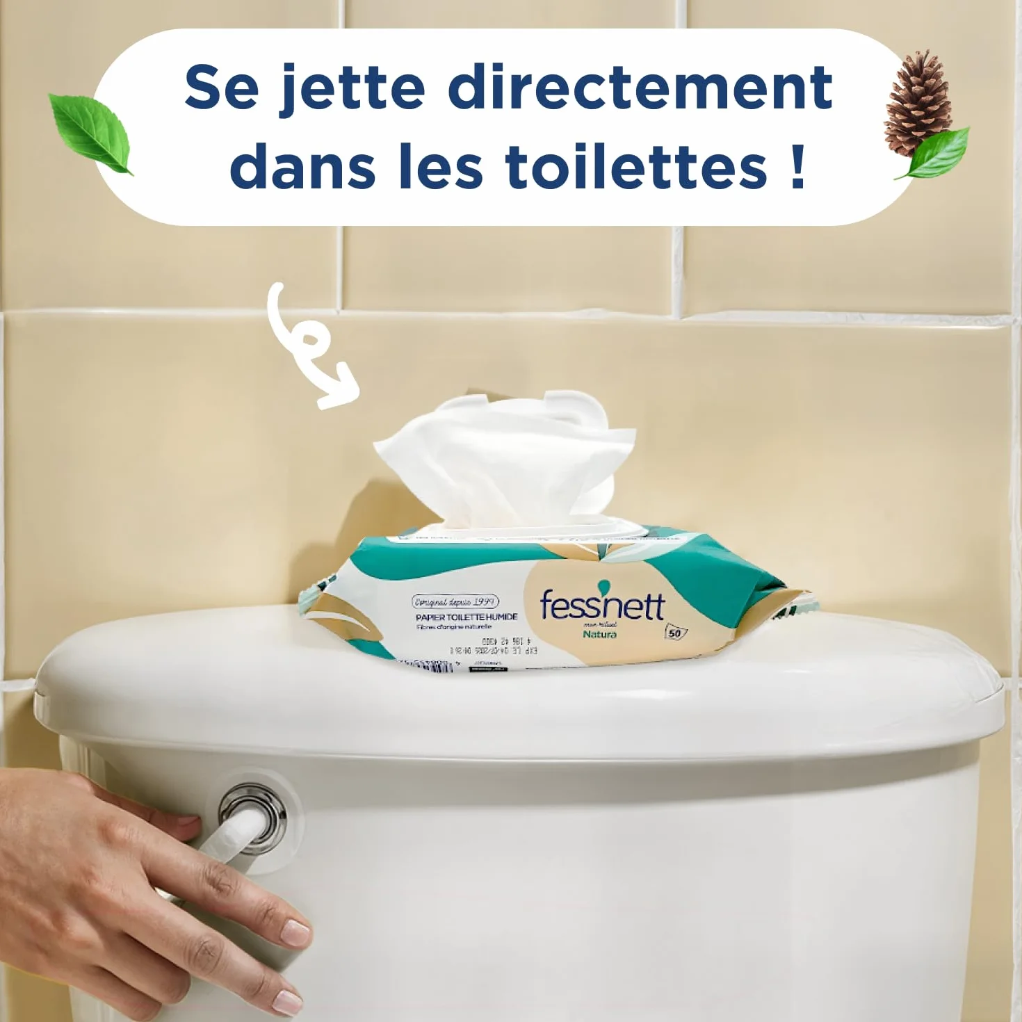 Fess'nett Natura wilgotny papier toaletowy, 50 sztuk, testowany dermatologicznie, 0% parabenów, 0% fenoksyetanol, hipoalergiczny