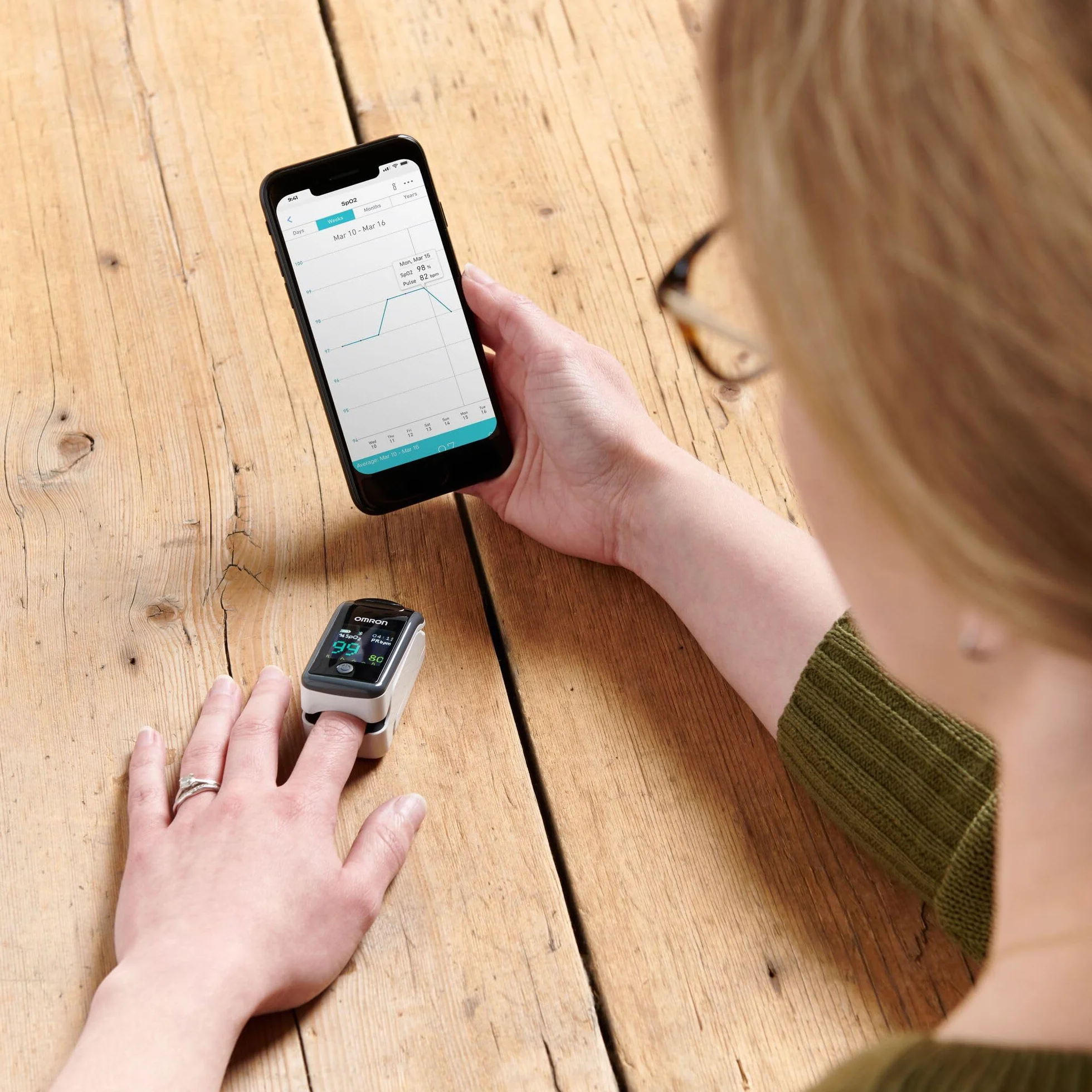 OMRON P300 Intelli IT Pulsoksymetr napalcowy Bluetooth do pomiaru nasycenia tlenem (SpO2) z powiązaną aplikacją