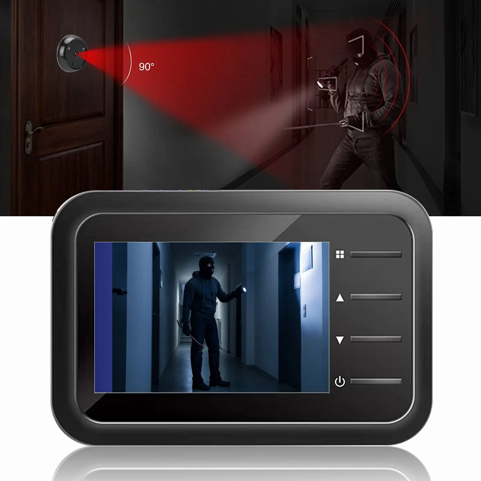 Bezprzewodowy Cyfrowy Dzwonek Wideo, Wizjer z Monitorem LCD 2,4 Cala, Kamera z Noktowizorem i Detekcją Ruchu