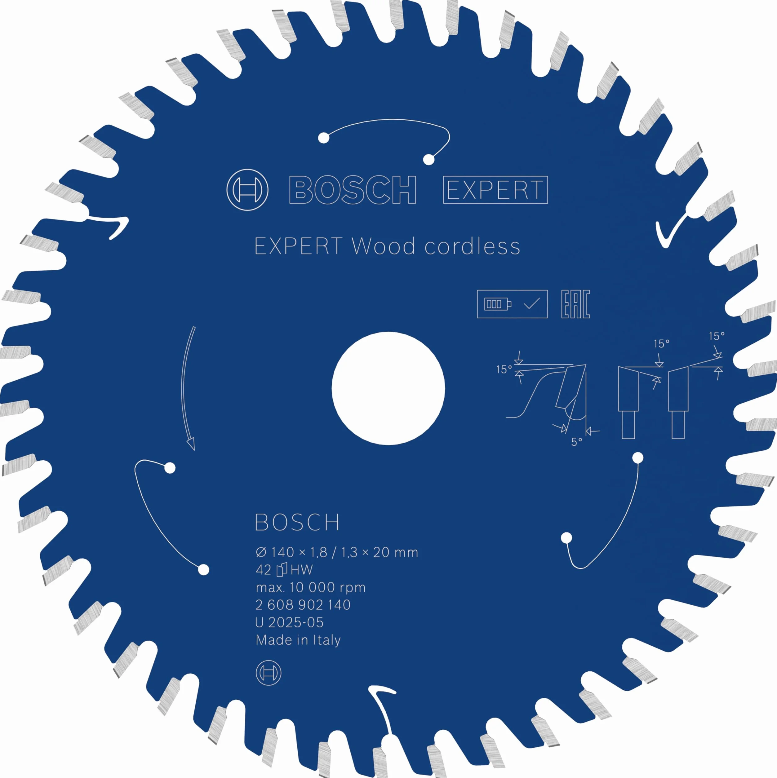 Bosch 1x Tarcza pilarska EXPERT Wood cordless (do Miękkie drewno, Ø mm, Professional Akcesoria Bezprzewodowe ręczne pilarki tarczowe)