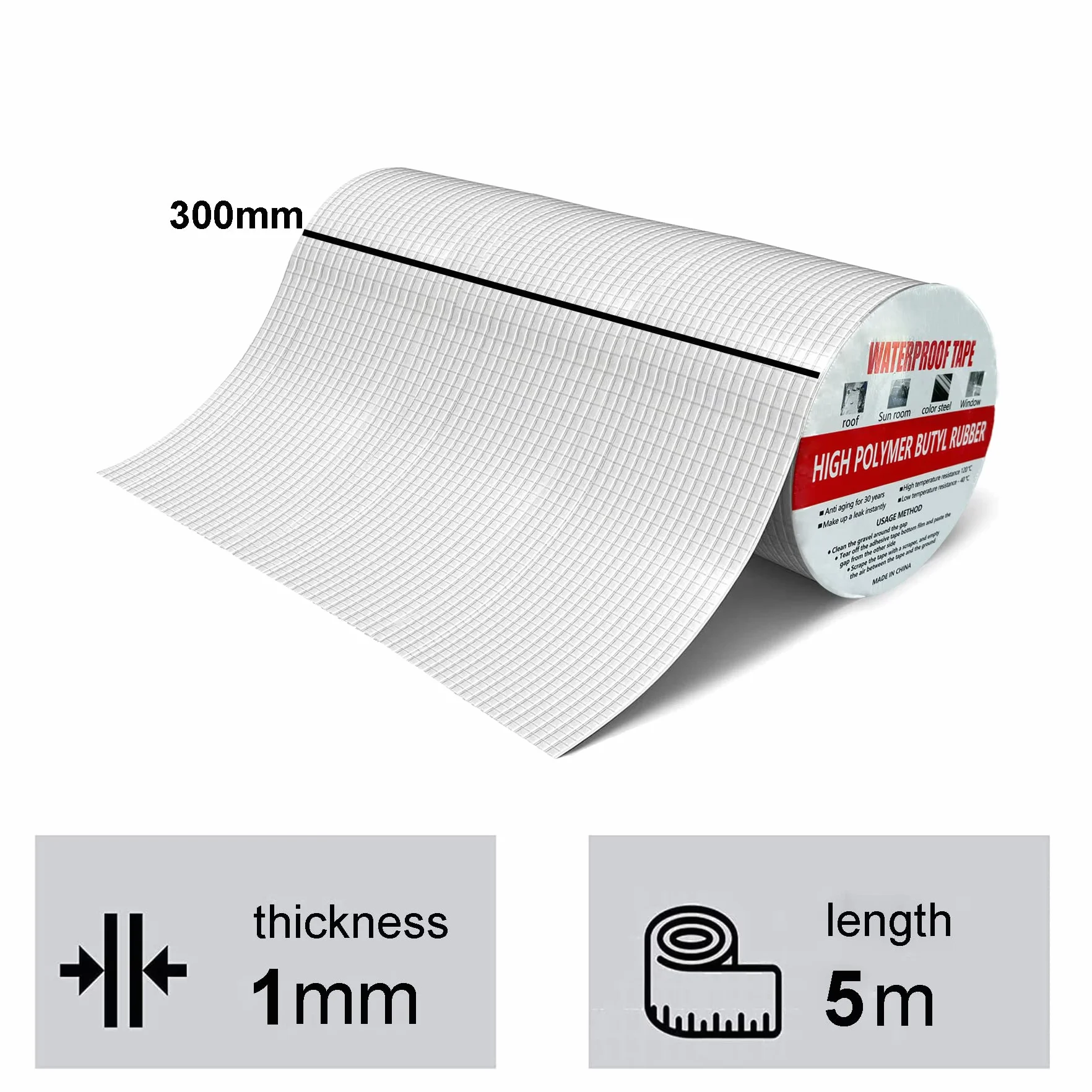 Wodoodporna Guma Butylowa Taśma z Folii Aluminiowej Długość 5m Szerokość 30cm Taśma Naprawcza do Rura Dach Rynna Naprawy Wewnątrz i na Zewnątrz 1 Rolka