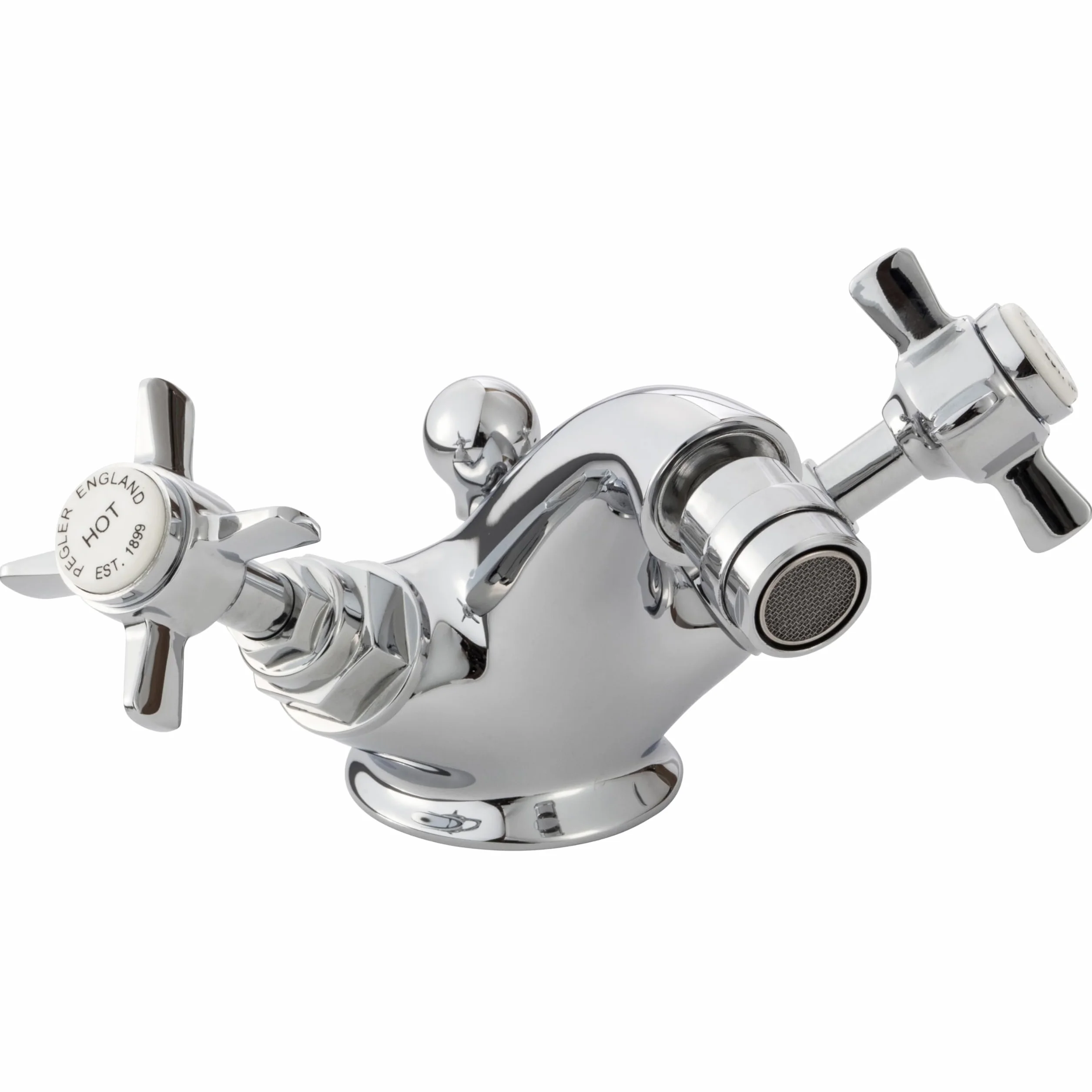 Hemsworth Bidet Mixer chromowany – tradycyjny kran bidetowy krzyżowy, korpus z litego mosiądzu, obrotowa wylewka z wyskakującymi odpadami