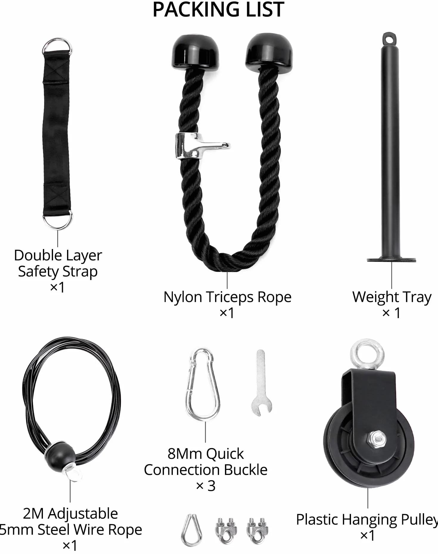 QWORK® Kabel fitness, kabel trenera ramion fitness, krążek linowy fitness, trening siłowy w domu, sprzęt fitness do domu