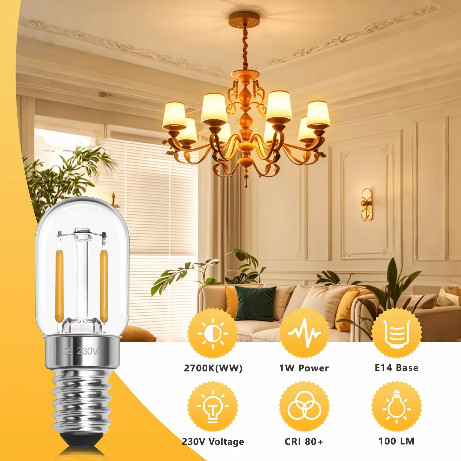 Morotty Żarówka LED do lodówki E14 ciepła biel 2700 K, może zastąpić halogenowy 10W-15W, żarówka karłowata T22 LED SES żarówka do lodówki 230 V, do żarówek do lodówek, żarówek do maszyn do szycia