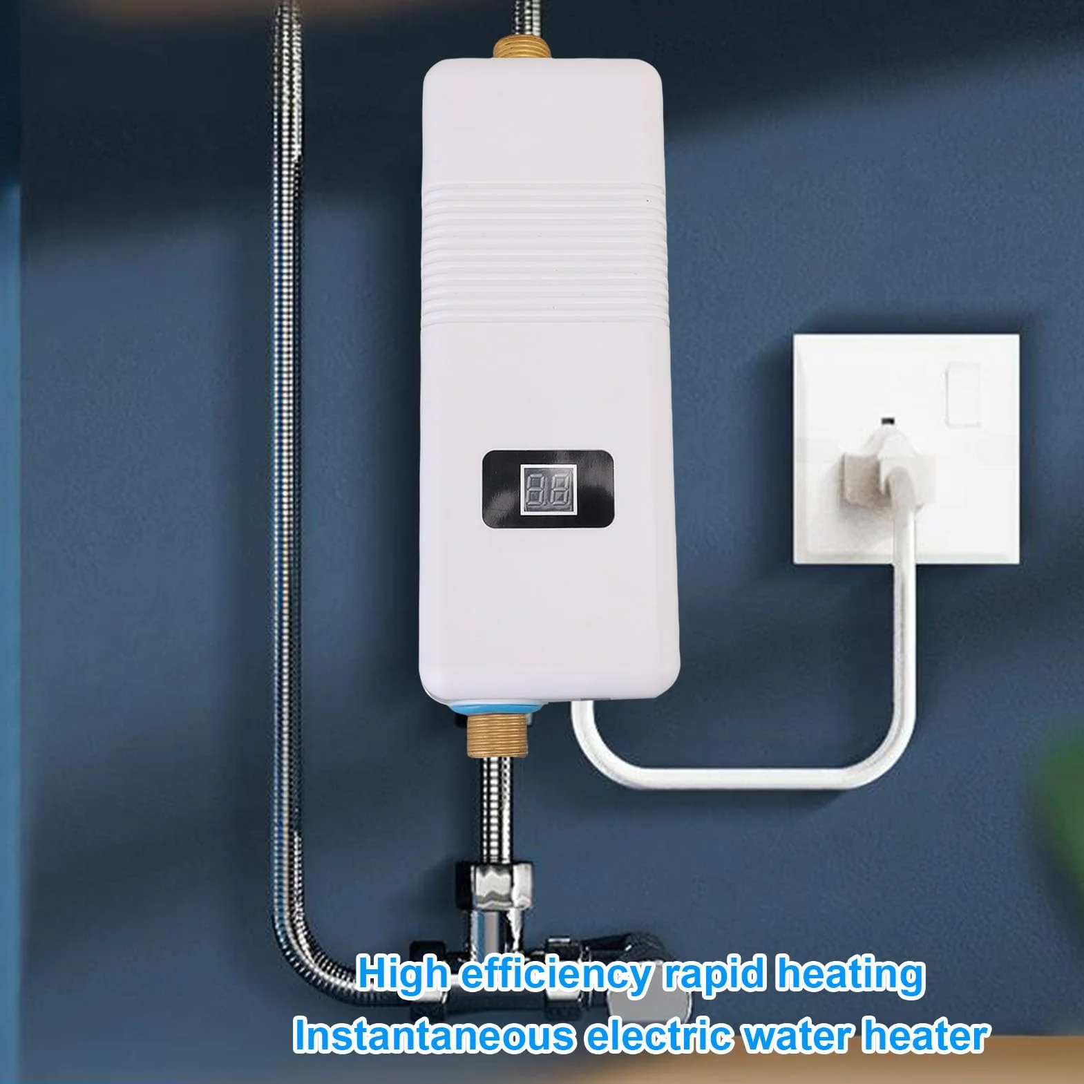 Eujgoov XY FC 3000W Natychmiast Elektryczny Podgrzewacz Wody z Mosiężnym Wylotem Wlotu, Korpusem ze Stali Nierdzewnej, Odpowiedni do Kuchni, Kempingów, (Wtyczka UE 220V)