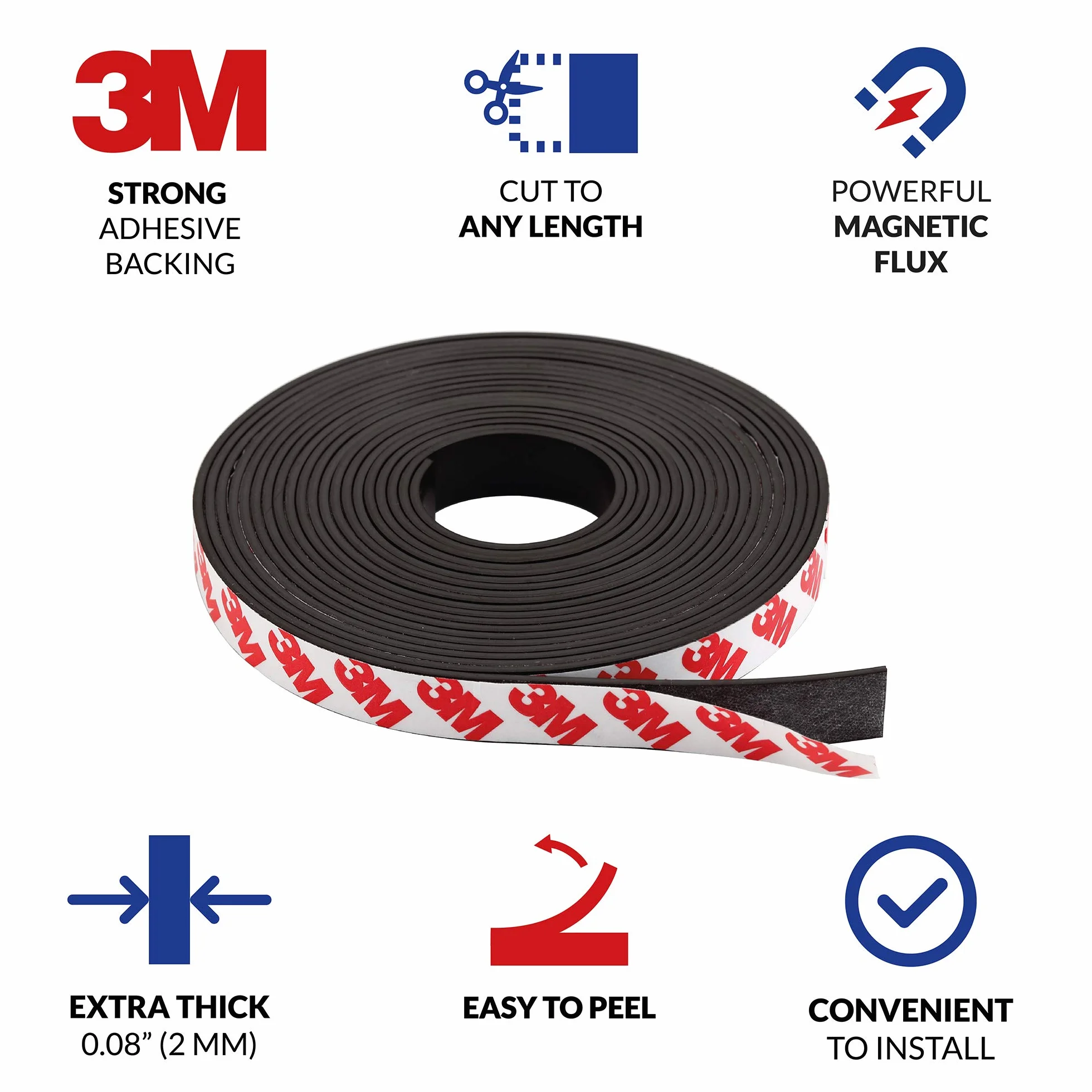 Magnetic Tape, 15 Feet Magnet Tape Roll (1/2'' Wide x 15 ft Long), with 3M Strong Adhesive Backing. Perfect for DIY, Art Projects, whiteboards & Fridge Organization