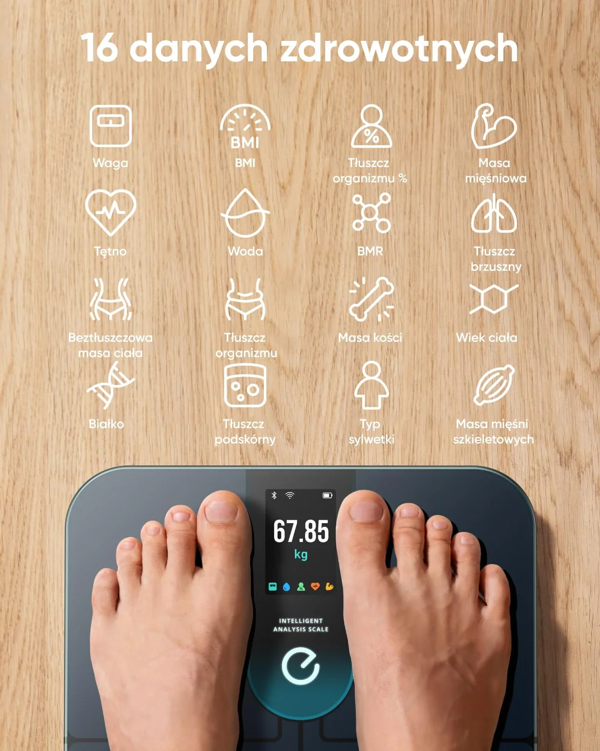 Inteligentna waga P3 Wifi Fittrack firmy eufy, inteligentna analiza, waga Bluetooth, wsparcie emotikonami, waga cyfrowa z 16 pomiarami, z tętnem, trybem wirtualnego ciała 3D, BMI, multitrybami