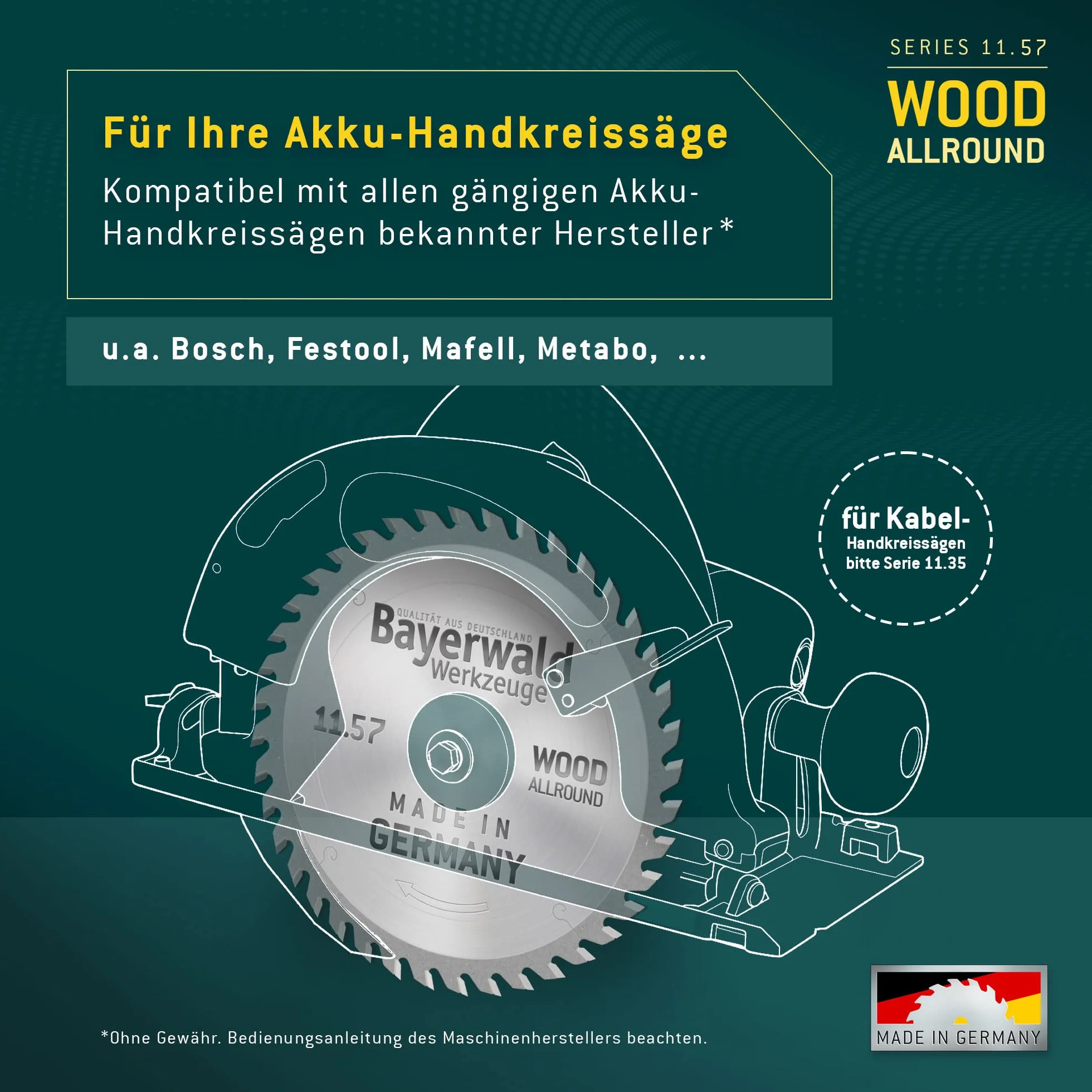 Bayerwald – brzeszczot do piły tarczowej HM – Ø 160 mm x 2,2 mm x 30 mm | zęby wymienne (54 zęby) | mała szerokość cięcia, idealna do pilarek tarczowych akumulatorowych
