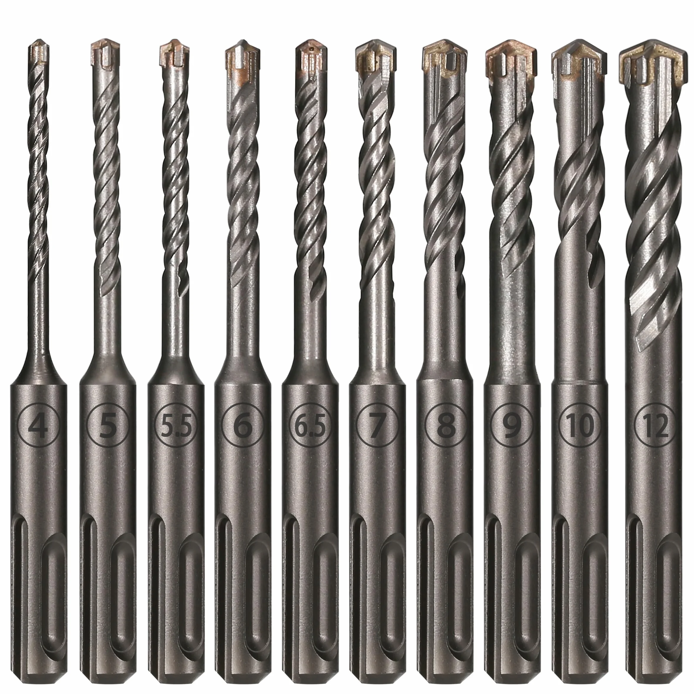 Zestaw wiertła obrotowego SDS Plus， 110 mm SDS Plus 4-ostrzowe wiertło krzyżowe z węglika wolframu, 4-12 mm do kamiennej cegły betonowej | 110mmX6.5mm