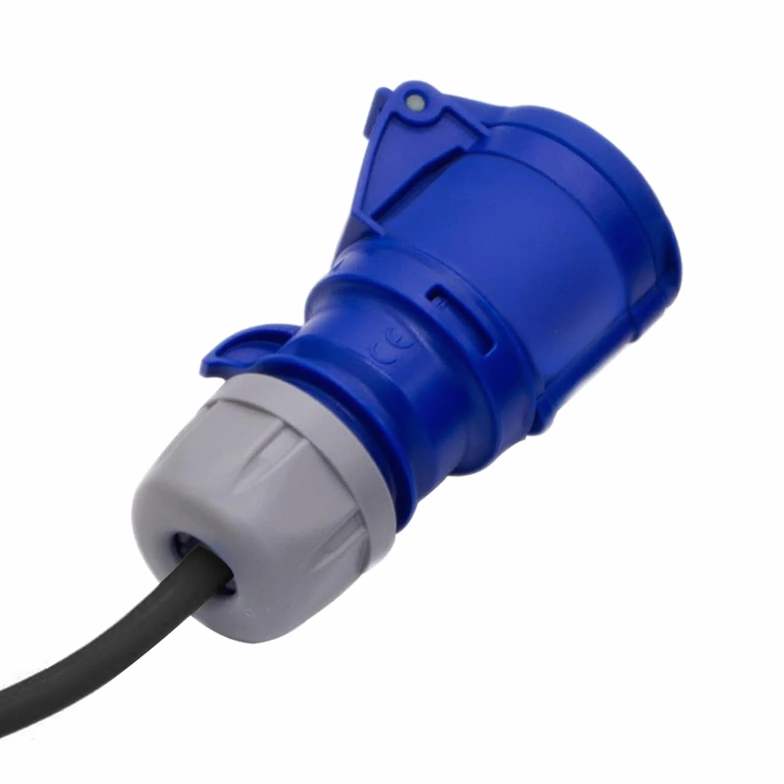 CEE Adapter 32 A na 16 A, 3P z falownikiem fazowym, CEE, adapter prądu silnego 32 A, wtyczka do złącza 16 A, z wyłącznikiem nadmiarowym, przedłużony kabel (niebieski)
