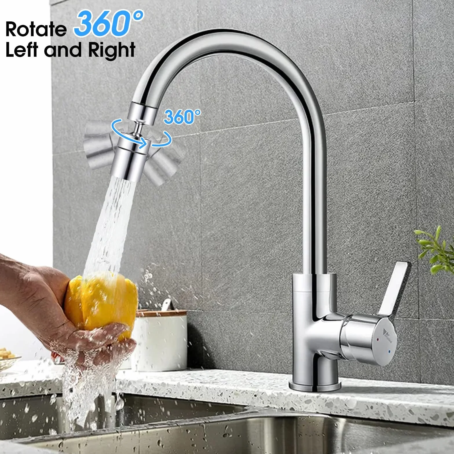 720° Obrotowy Kran Napowietrzacz Kran Kuchenny Regulowany 2 tryby, Atomizer Kran, Adapter kran kuchenny do zlewozmywaków i łazienek, z 5 adapterem, gwint wewnętrzny 22 mm