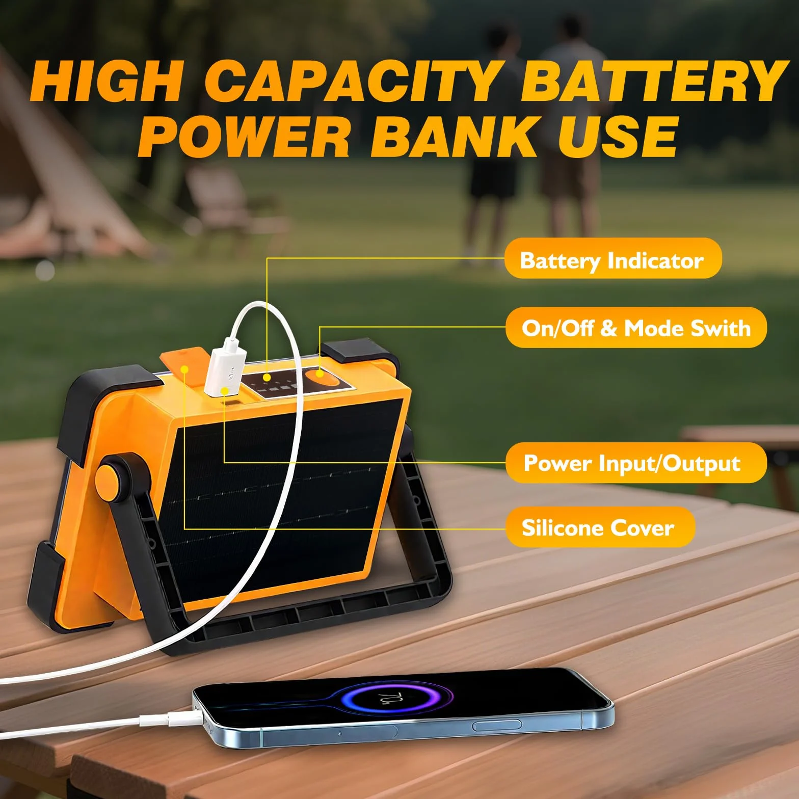 Reflektor LED 30W akumulatorowy, przenośny, 4 tryby, USB 5400mAh, powerbank na zewnątrz, warsztat, garaż, piwnica