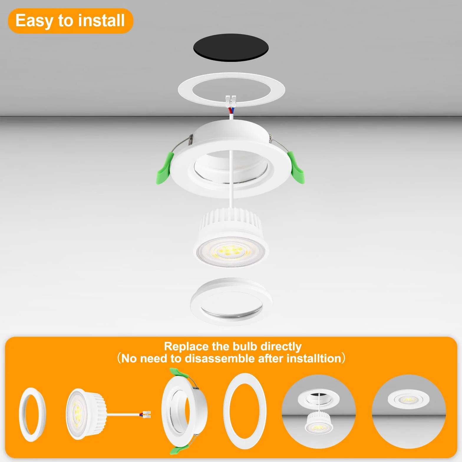 YindaLux Reflektor LED do zabudowy, 230 V, możliwość ściemniania, 5 W, reflektory sufitowe, 4000 K, płaskie, ultra cienkie, IP65, oświetlenie sufitowe, 68 mm, wymiary otworów, do łazienki, kuchni