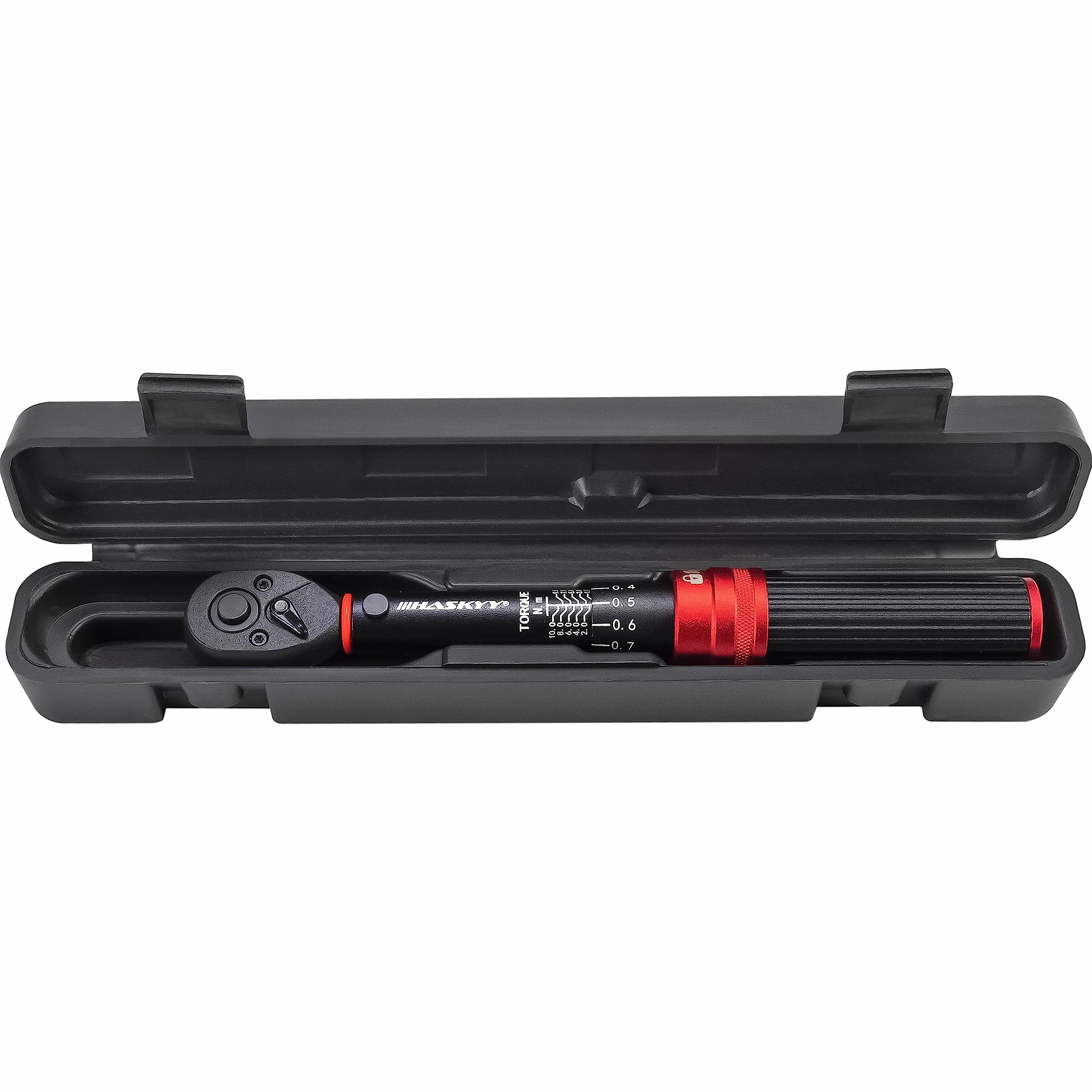HASKYY Klucz dynamometryczny 1/4" 1-10 Nm rower silnik przemysłowy mikro moment obrotowy grzechotka klucz zapadkowy, czarny/czerwony