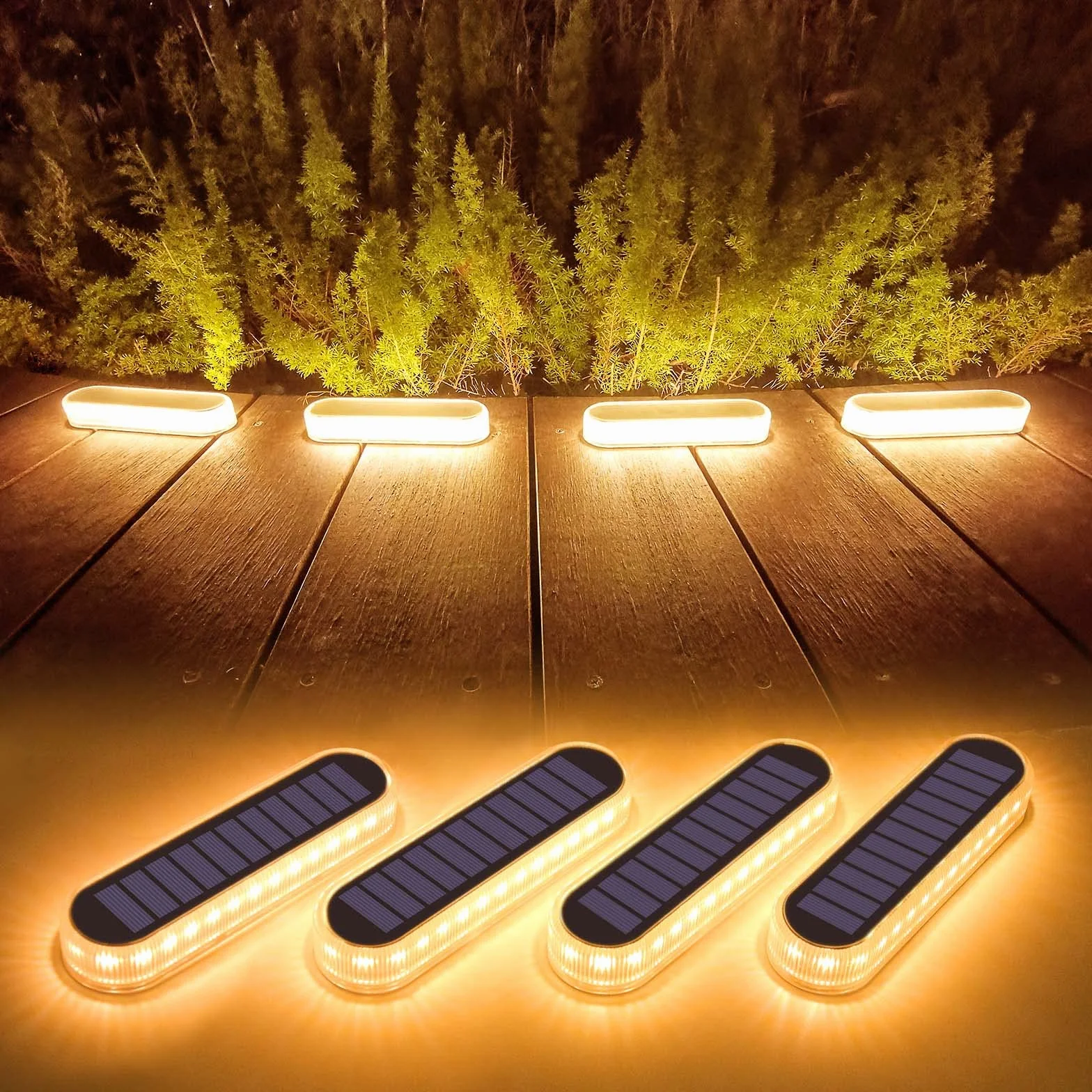 Lacasa 4 szt. Zewnętrzna lampa solarna ciepła biel 2700 K 40 lm, dekoracja tarasu zewnętrznego, wodoodporna IP68, automatyczne włączanie/wyłączanie, oświetlenie do ścieżek ogrodowych, schodów, tarasów