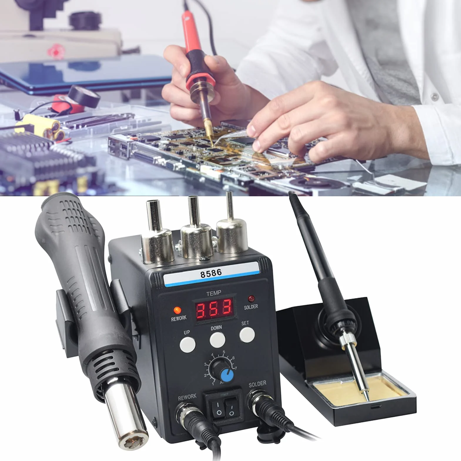 Stacja Lutownicza na Gorące Powietrze, Cyfrowy Przełącznik Wyświetlacza Stacja Lutownicza do Naprawy Elektronicznej (Wtyczka UE 220 V)
