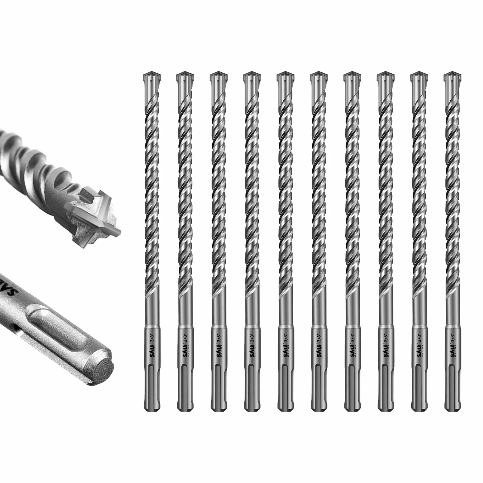 SALI Wiertła SDS Plus 10 sztuk 3/8" x 20,3 cm podwójny gwint do betonu