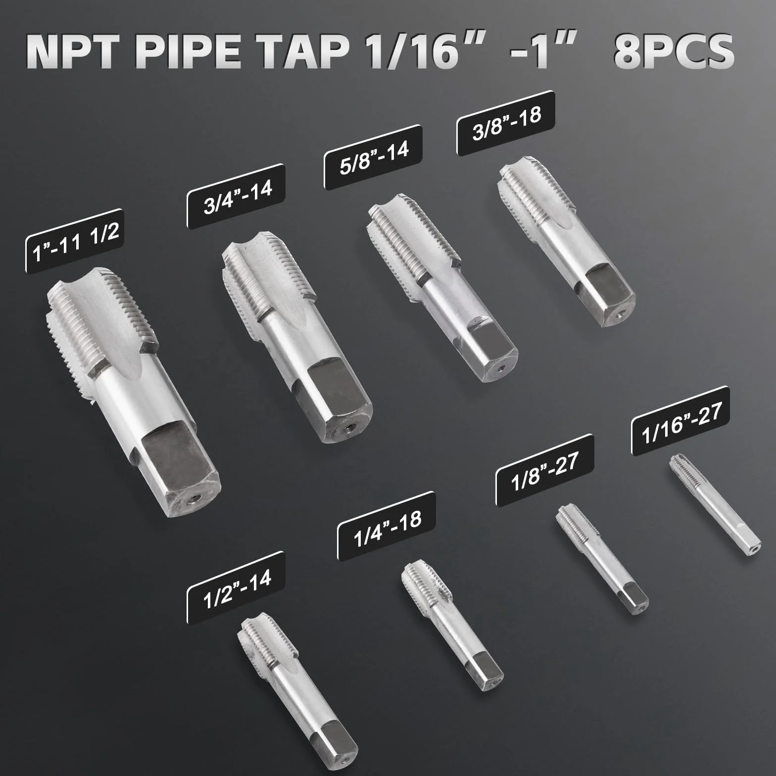 Zestaw gwintowników i narzynek do rur NPT, zestaw narzynek sześciokątnych 1/16", 1/8", 1/4", 3/8", 1/2", 3/4" i 1", 15 szt. gwintowników i narzynek ze stali szybkotnącej z walizką do przechowywania
