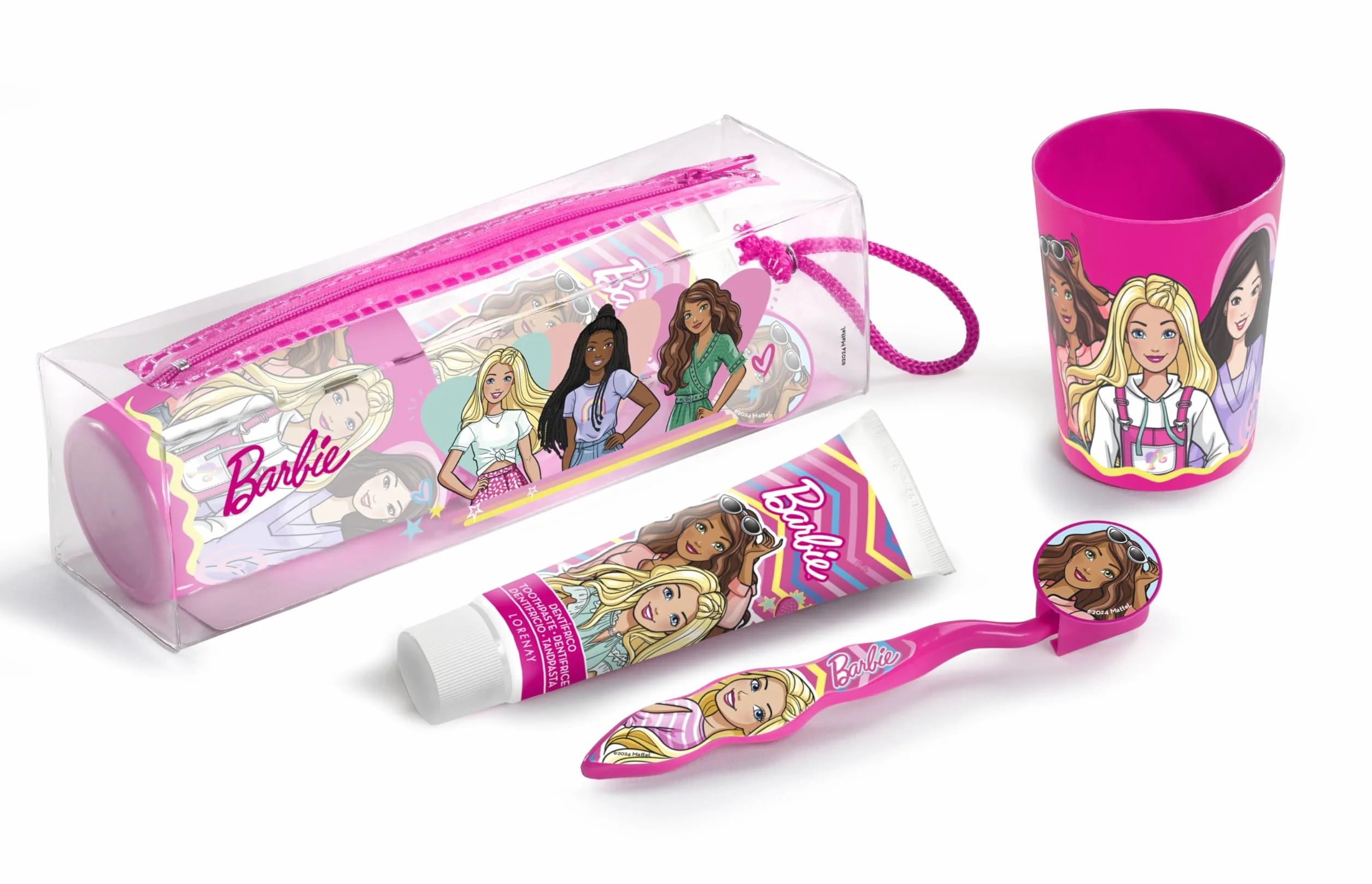 Zestaw do higieny jamy ustnej dla dzieci Barbie, zawierający 1 pastę do zębów, 1 szczoteczkę do zębów i 1 ozdobny kubek
