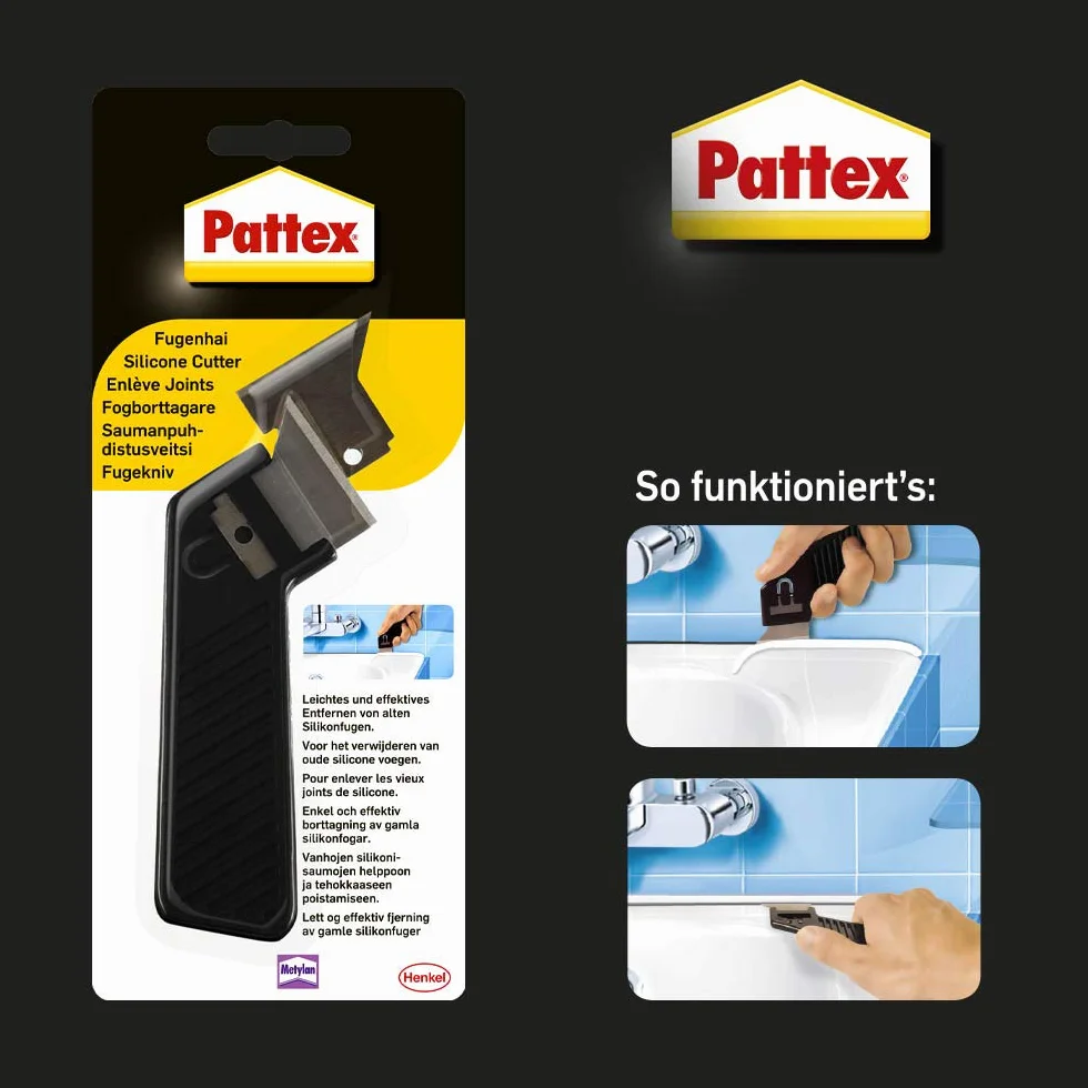 Pattex Poręczna skrobaczka do fug do usuwania starych silikonowych fug w obszarze sanitarnym, uniwersalny nóż do fug, 1 opakowanie z zapasowym ostrzem