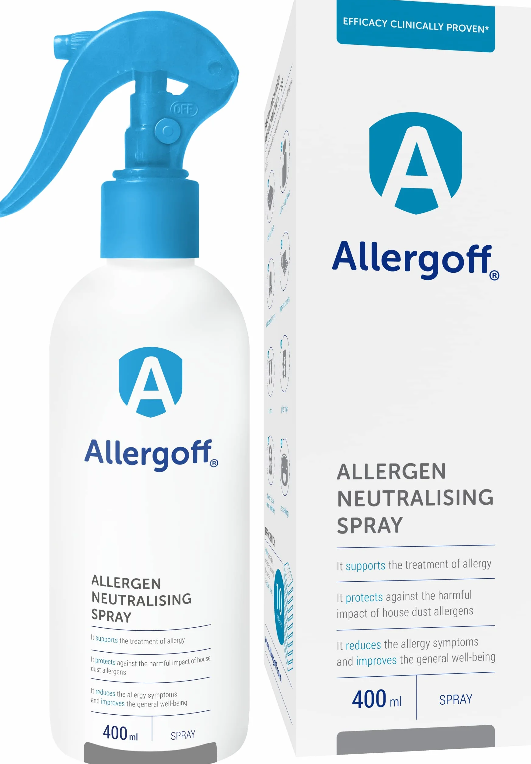 Allergoff spray na roztocza - spray na roztocza do materacy, łóżek, sof i tekstyliów - skuteczna kontrola roztoczy i alergenów - przeciw pyłkom, grzybom pleśniowym i alergenom zwierząt