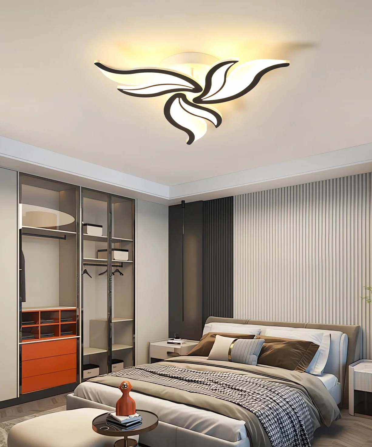 Nowoczesna lampa sufitowa LED Ściemnialna lampa sufitowa do salonu z pilotem Żyrandol 22W 3000K-6500K Lampy sufitowe w kształcie kwiatów do sypialni Jadalnia Biuro (Czarny, 3 głowic)