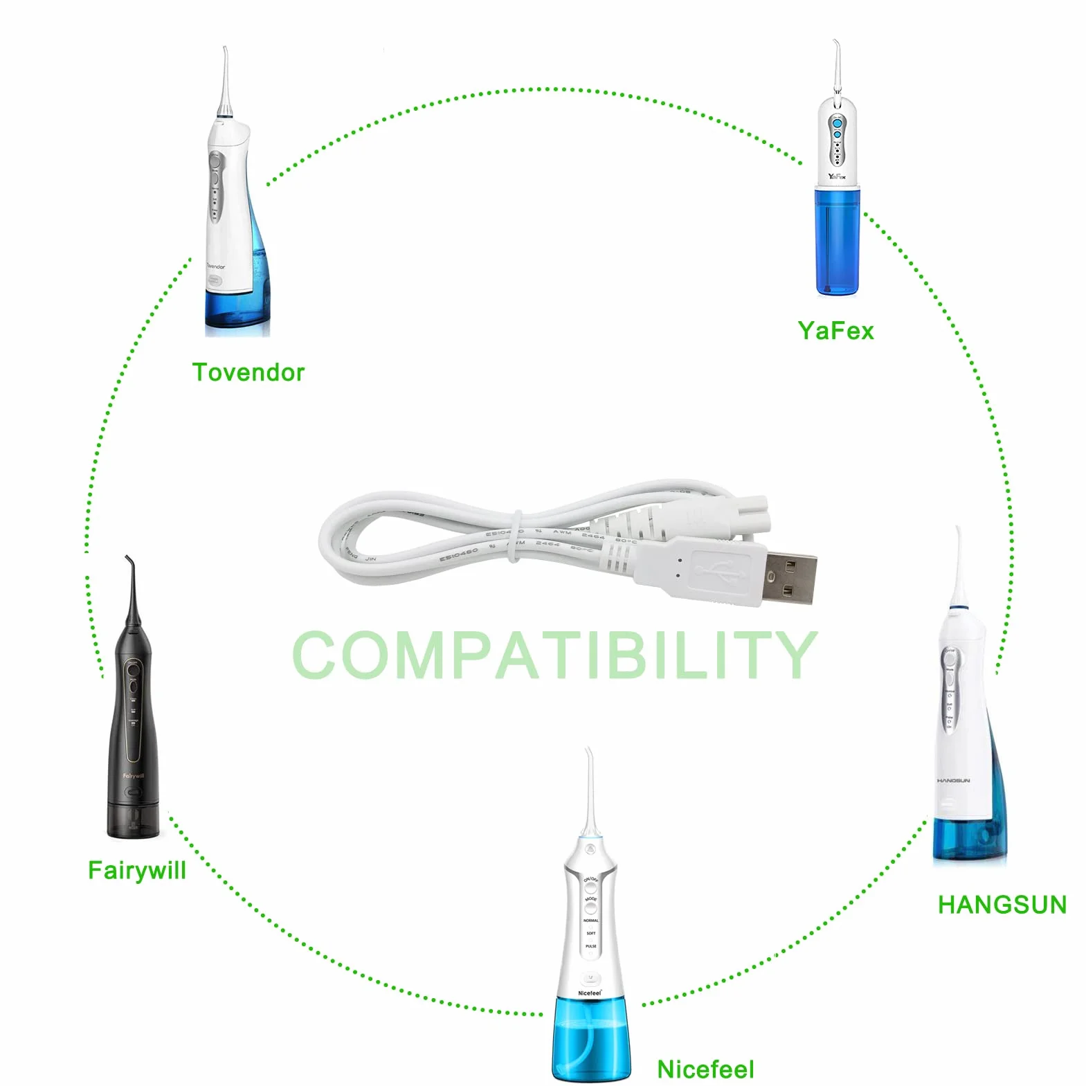 WasserFlosser ładowarka zamiennik do Hangsun, Nicwell, Nicefeel irygator jamy ustnej, kabel do ładowania USB (biały)