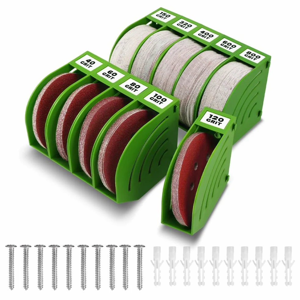 Pudełko do przechowywania tarcz szlifierskich 150 mm, organizer na papier ścierny z 10 pojemnikami – oszczędna stojak do przechowywania, przesunięte połączenie zatrzaskowe, klasyfikacja