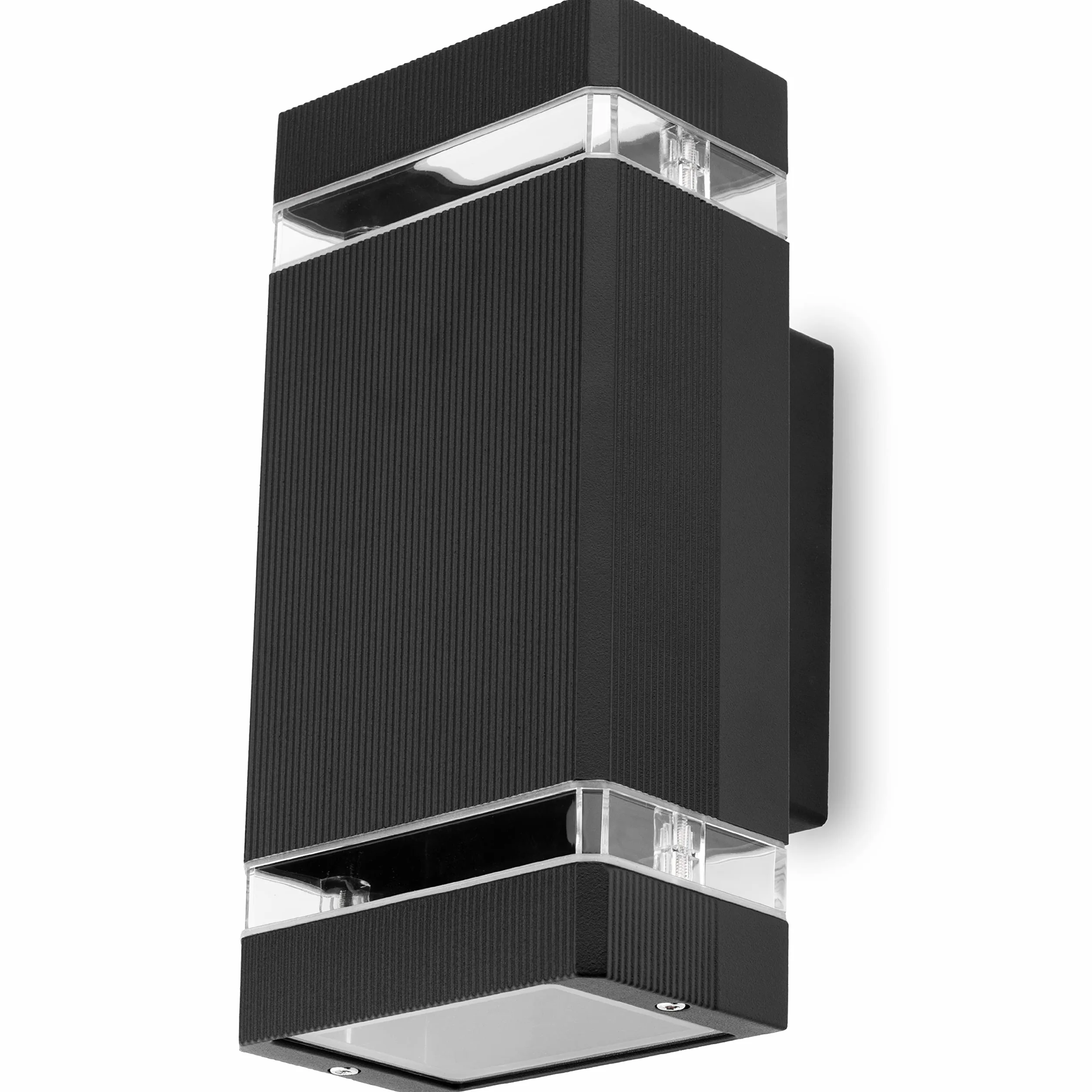 Lumiled lampa ścienna zewnętrzna ściana gniazdo GU10 oświetlenie zewnętrzne kinkiet ogrodowa taras fasada domu IP44 czarny prostokątny aluminiowy góra i