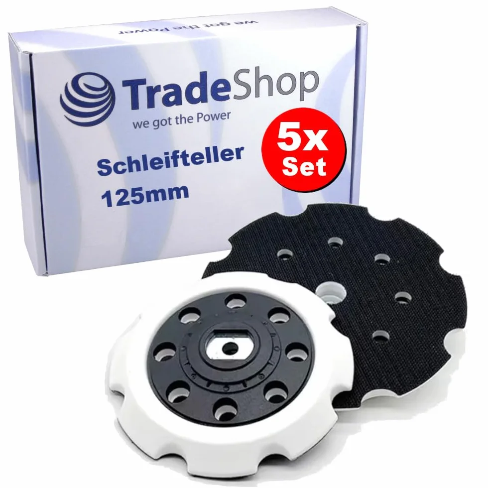 5 x Trade-Shop 8-otworowy 125 mm, samoprzylepny talerz szlifierski kompatybilny z Makita PO 5000 C, PO 6000 C, DPO 500 Z, DPO 600 Z, zamiennik 197922-4