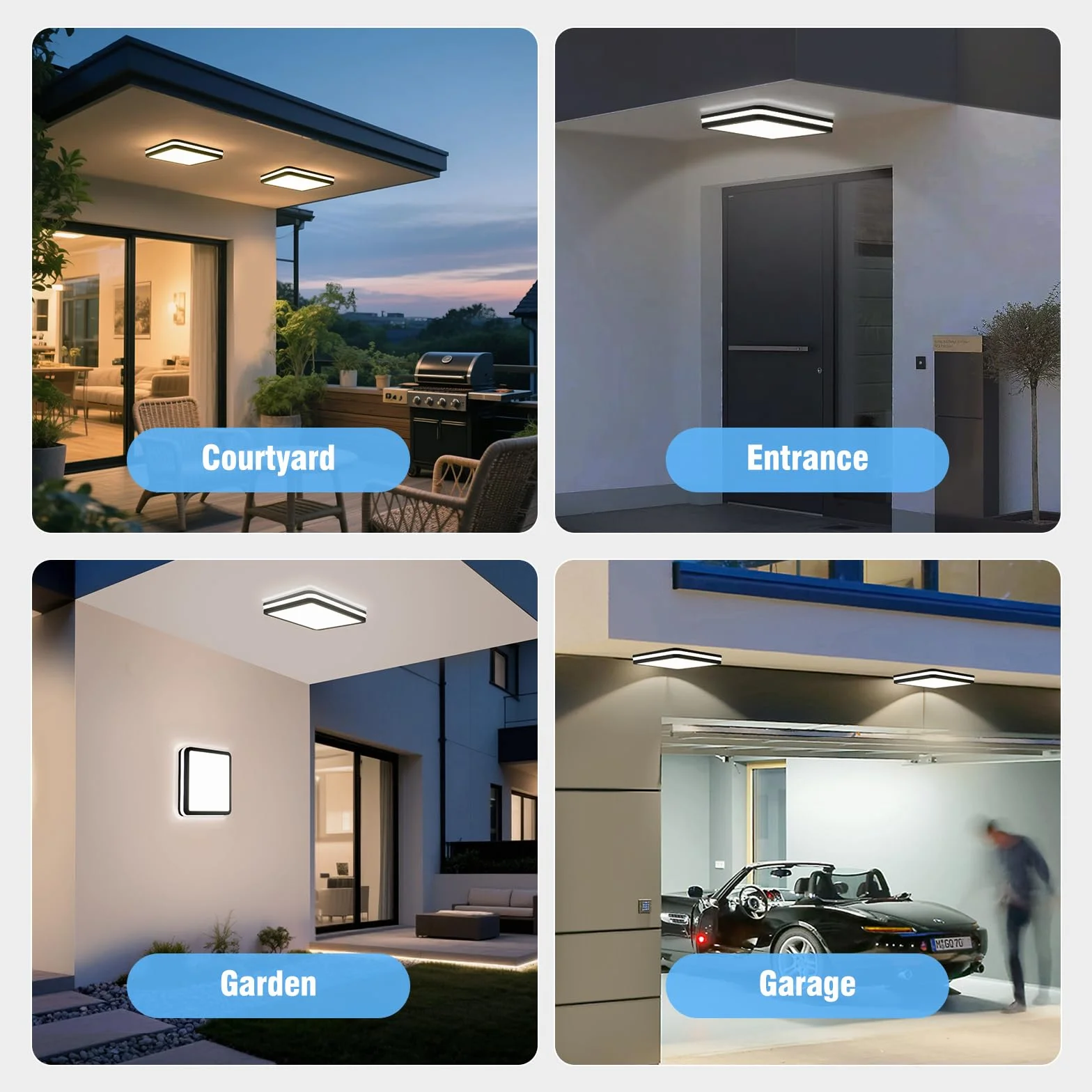 LEZOE IP65, wodoodporna lampa sufitowa LED z czujnikiem ruchu, 18 W, 2700 lm, 150Lm / W, 3000K, 4000K, 6500K, idealna do łazienki, garażu, schodów, piwnicy, korytarza, balkonu, 22 x 22 cm szary