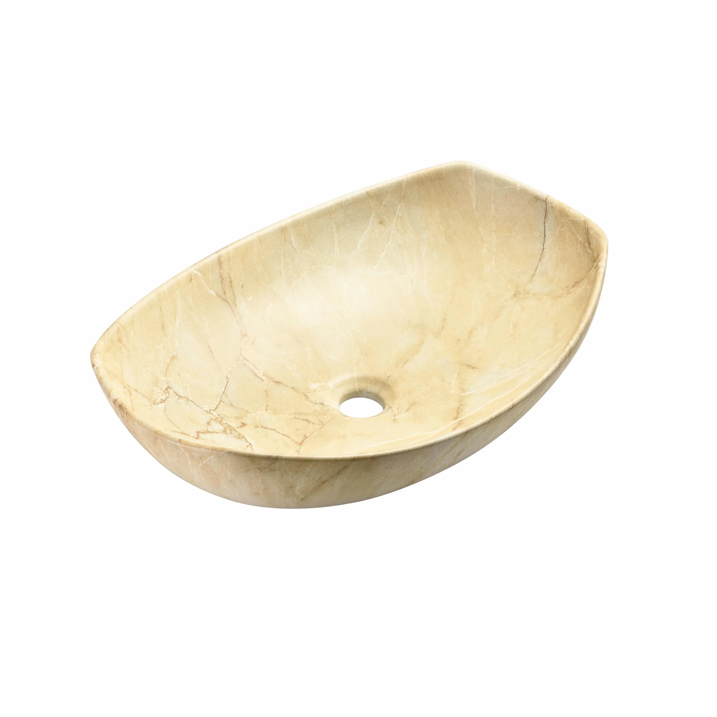 umywalka ceramiczna owalna - 55 x 40 x 15 cm - z piaskowca/trawertynu - nablatowa - beżowy
