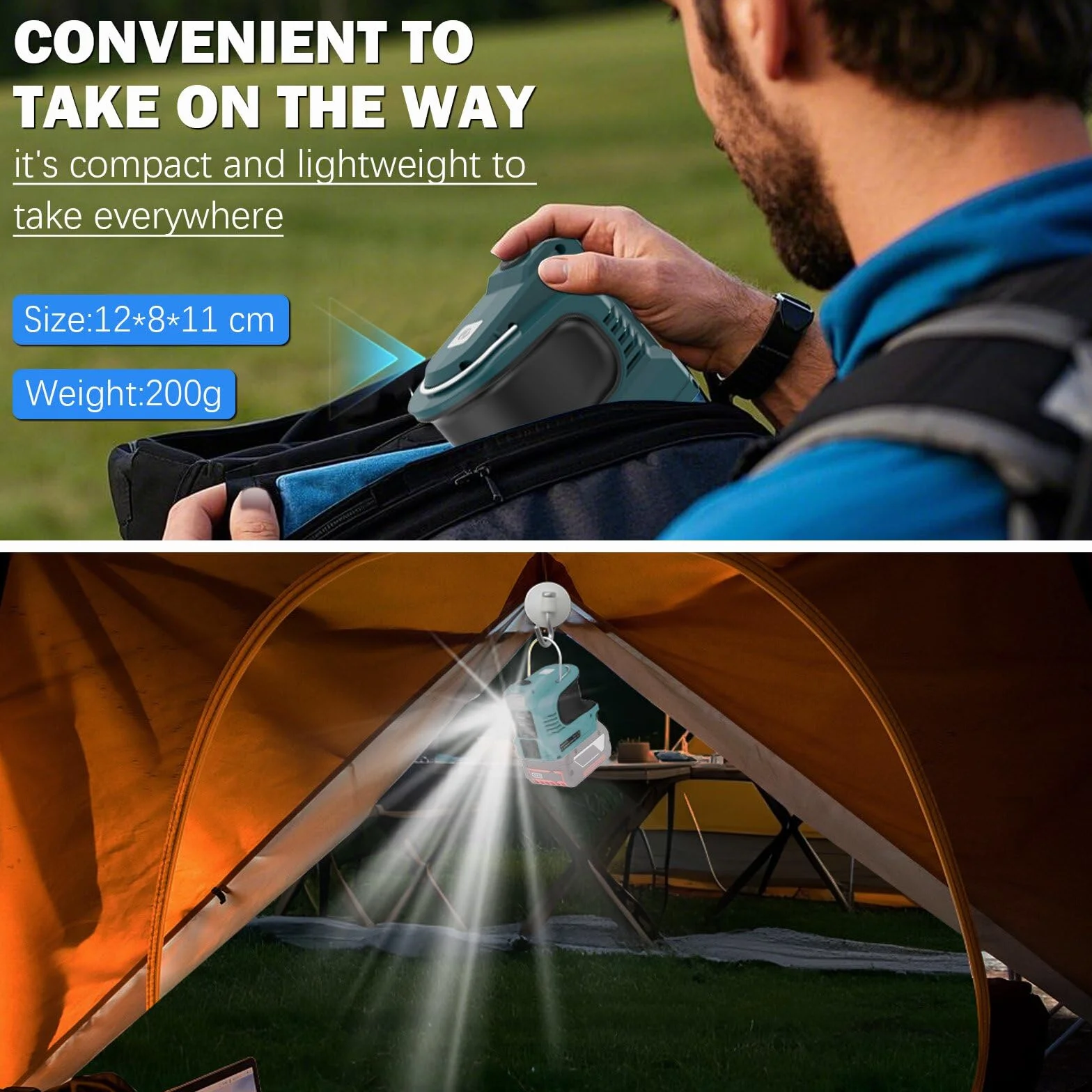 Falownik akumulatorowy 220W do akumulatora Bosch GBA 18V, przetwornik napięcia DC 18V na AC 220V adapter ze złączem USB typu C DC12V i lampą LED, agregat awaryjny do campingu (akumulator nie jest