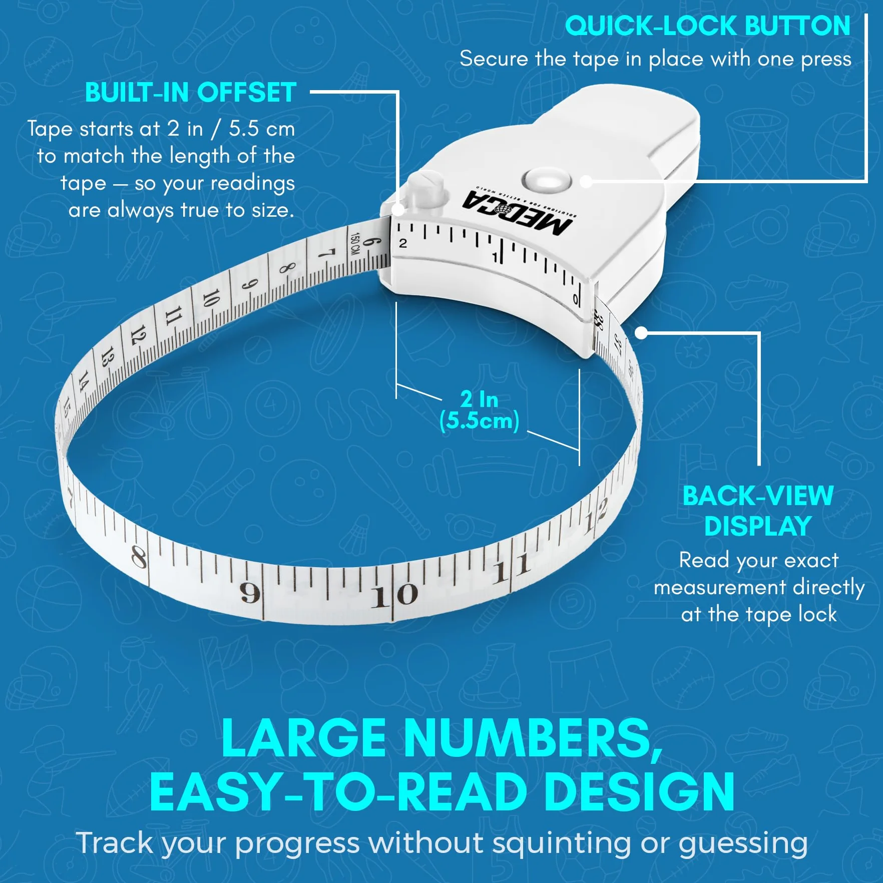 Body Fat Caliper and Measuring Tape for Accurately Measuring BMI Skin Fold Fitness (White)