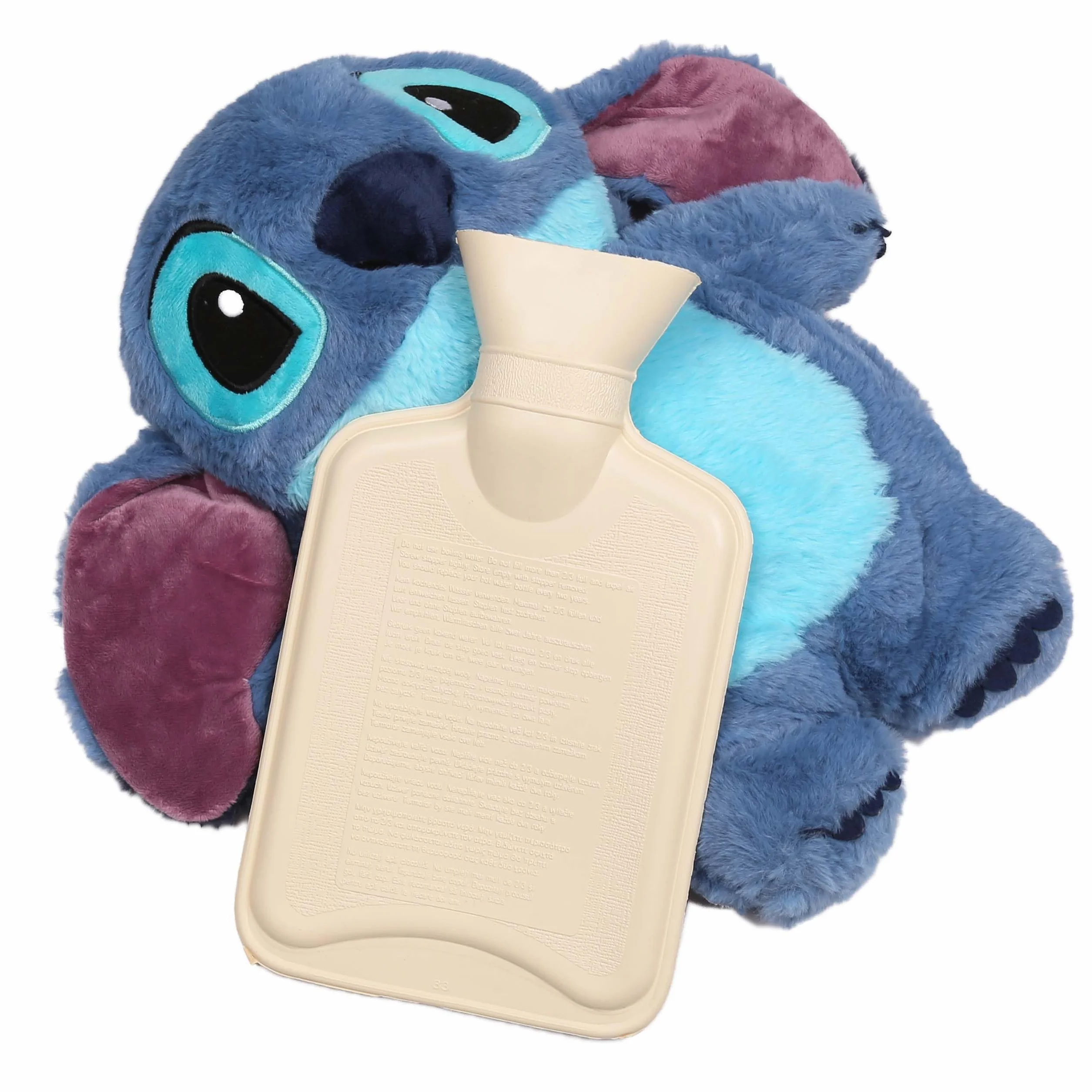 DISNEY Stitch Gumowy termofor z MIĘKKĄ poszewką, DUŻY ogrzewacz w pokrowcu NA WODĘ, Maskotka 750 ml (Stitch)