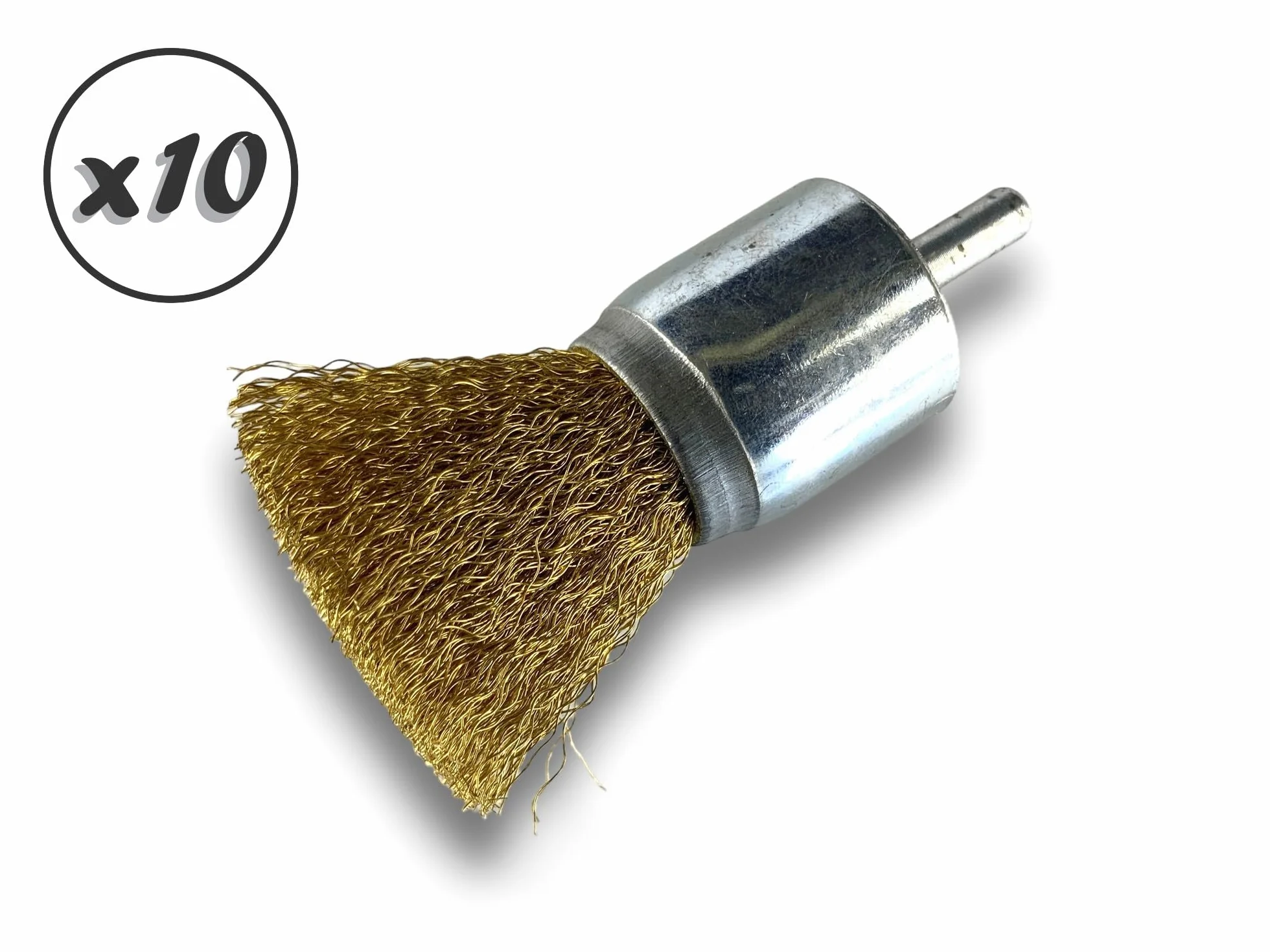 Zestaw 10 metalowych szczoteczek obrotowych z końcówką Ø 28 mm | Kształt pędzla na trzonku Ø 6 mm | Drut LAITON Ø 0,20 mm miękki | Do wiertarki lub wkrętarki z uchwytem | Szczotkowanie i zdejmowanie |
