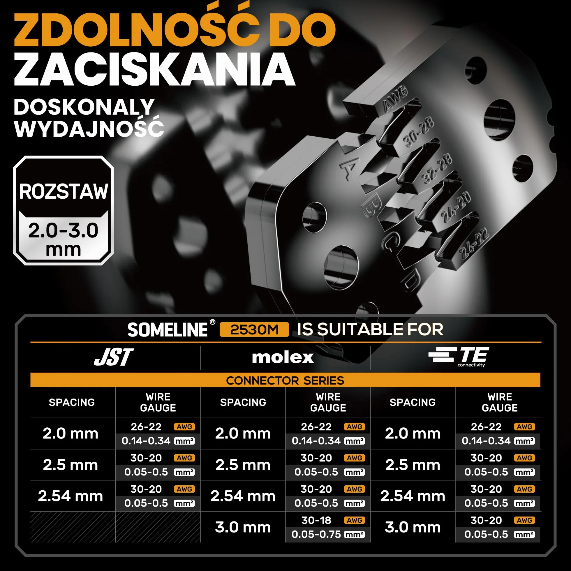 SOMELINE Zestaw wtyczek szczypiec do zaciskania, zestaw wtyczek JST-XH 2,5 mm/DP 2,54 mm, dostępnych jest 21 rodzajów szczypiec do zaciskania 0,05-0,5mm² (AWG 30-20)