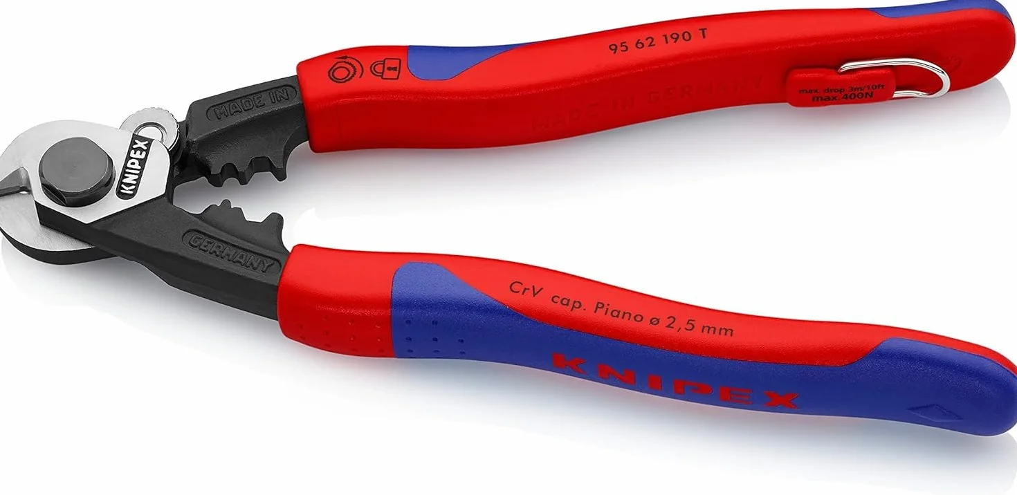 KNIPEX Nożyce do lin stalowych kute z wielokomponentowymi nasadkami, zaczep do mocowania systemu zabezpieczającego narzędzia przed, 95 62 190 T