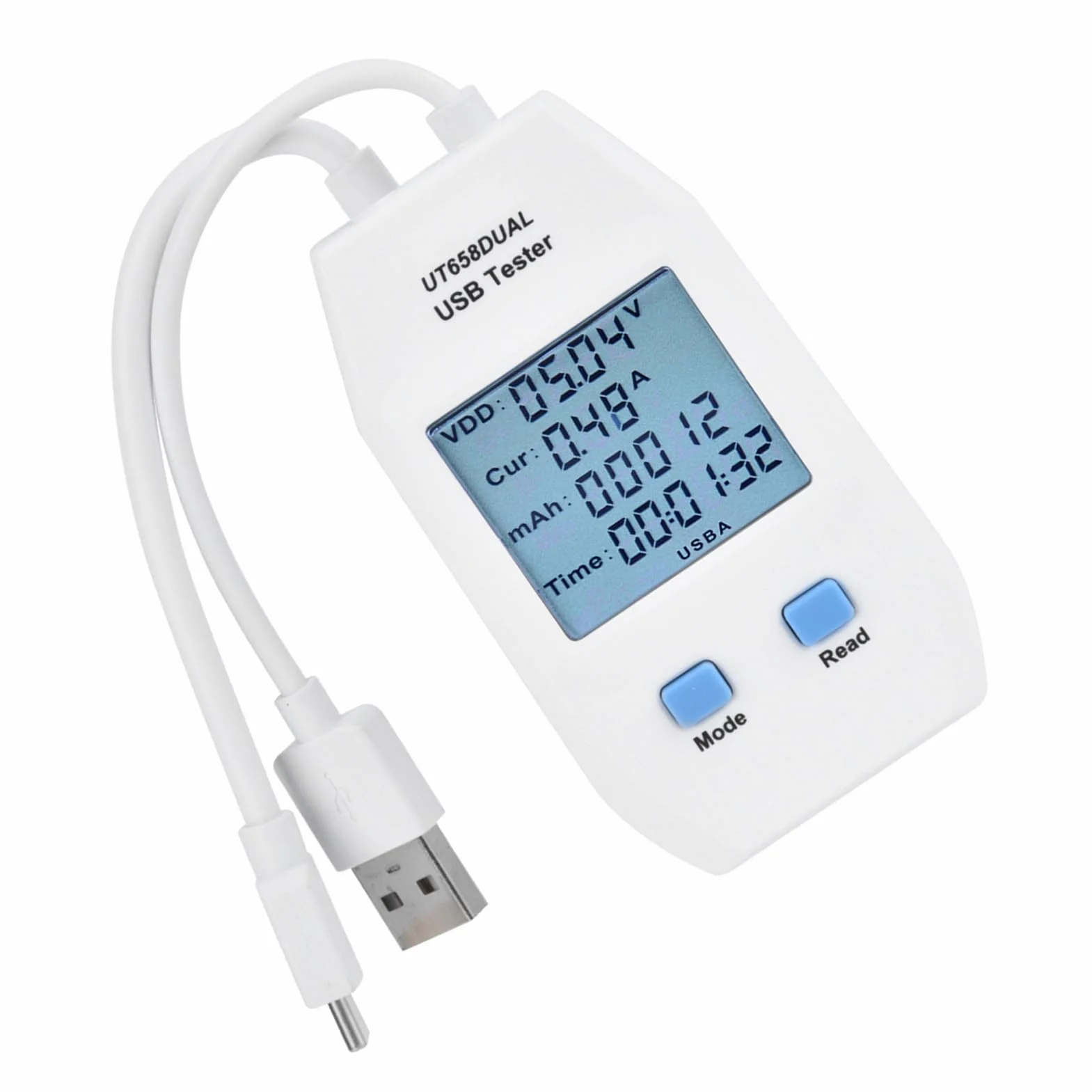 Generic LCD USB Tester Woltomierz Cyfrowy Amperomierz Miernik Mocy do Testowania Inżynieryjnego i Majsterkowiczów Biały ABS (UT658 podwójny)