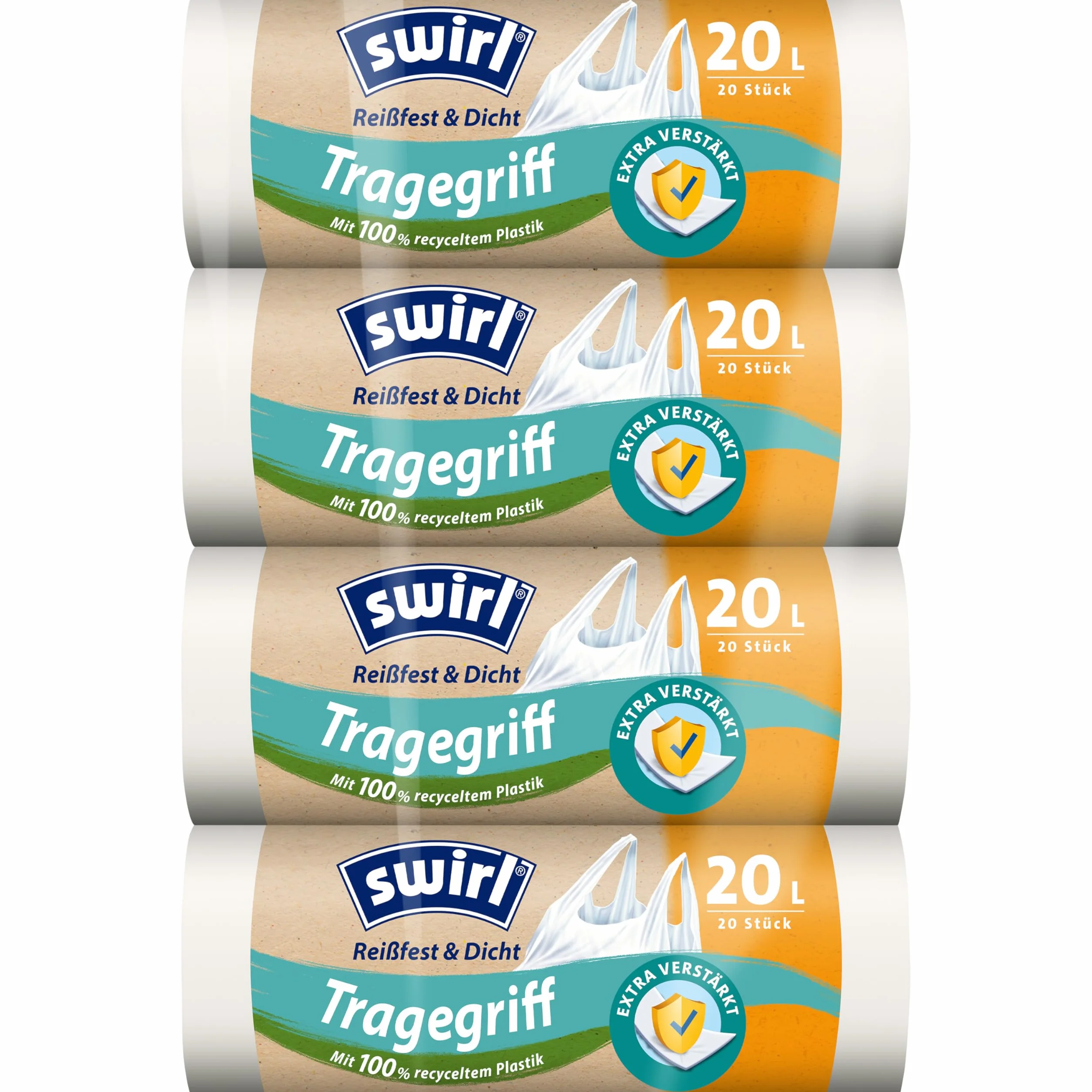 Swirl Odporny na rozerwanie i szczelny uchwyt do noszenia, worek na śmieci, opakowanie zbiorcze 4 x 20 l/20 worków