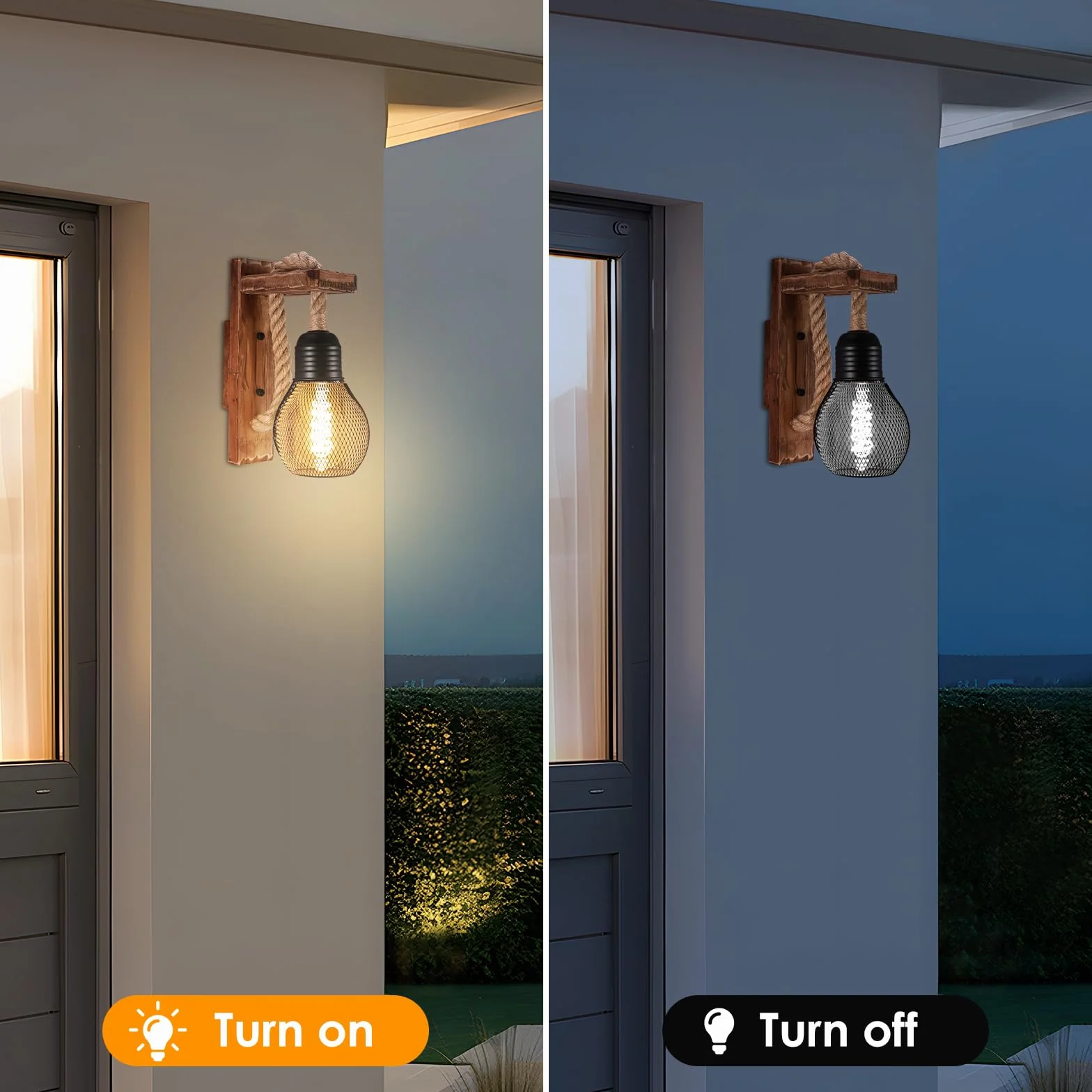 Drewniana lampa ścienna do wnętrz, E27 LED lina konopna, lampa ścienna z kloszem, industrialna lampa ścienna w stylu vintage, lampa ścienna do wnętrz, w stylu retro, do korytarza, sypialni
