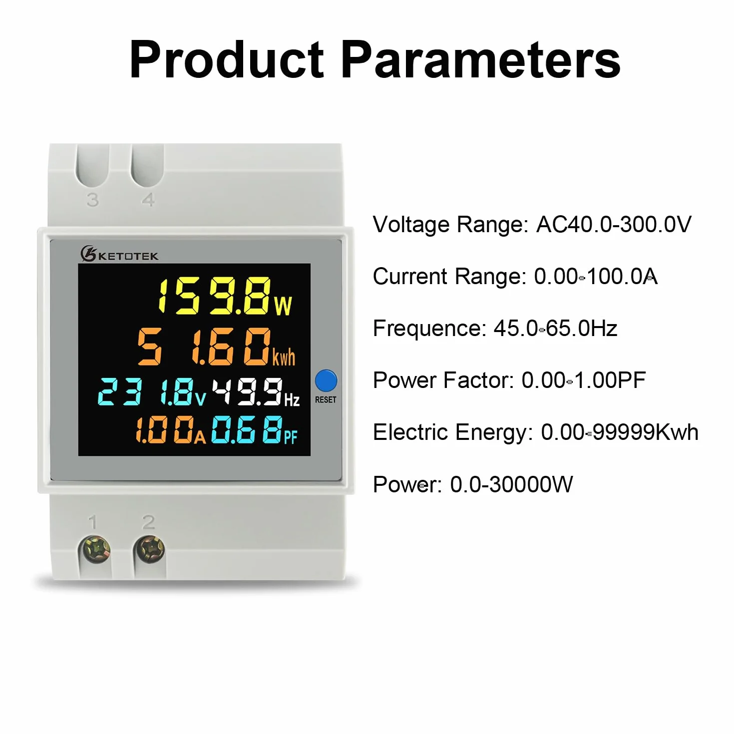 KETOTEK Jednofazowy licznik energii na szynę Din Monitor zużycia energii elektrycznej AC 40-300V 100A Watt kWh Napięcie Volt Amp Prąd Zużycie energii Licznik Woltomierz cyfrowy Amperomierz
