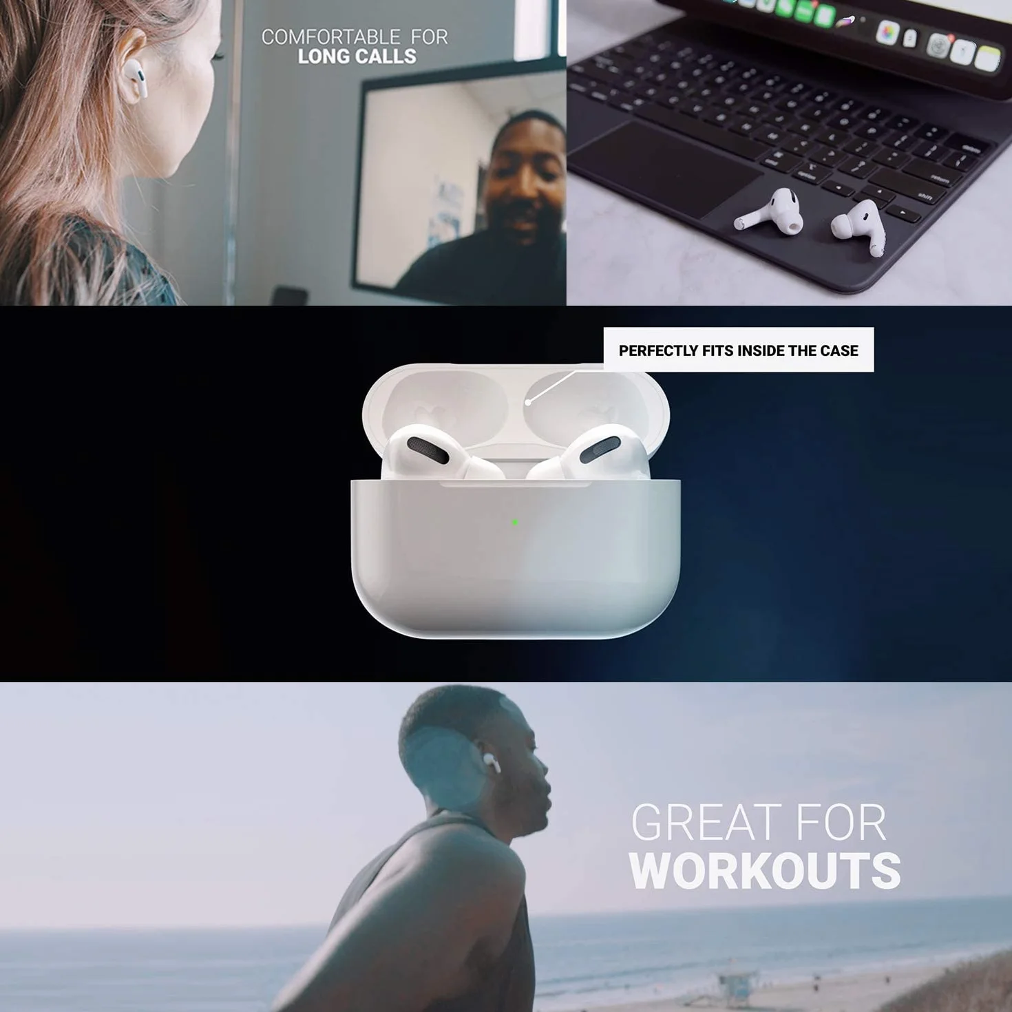 CharJenPro Opatentowana konstrukcja piankowych końcówek dousznych z pamięcią kształtu do AirPods Pro i AirPods Pro 2 z silikonową osłoną. AirFoams Pro Active 2.0 wytrzymuje 5 razy dłużej. Wymienna