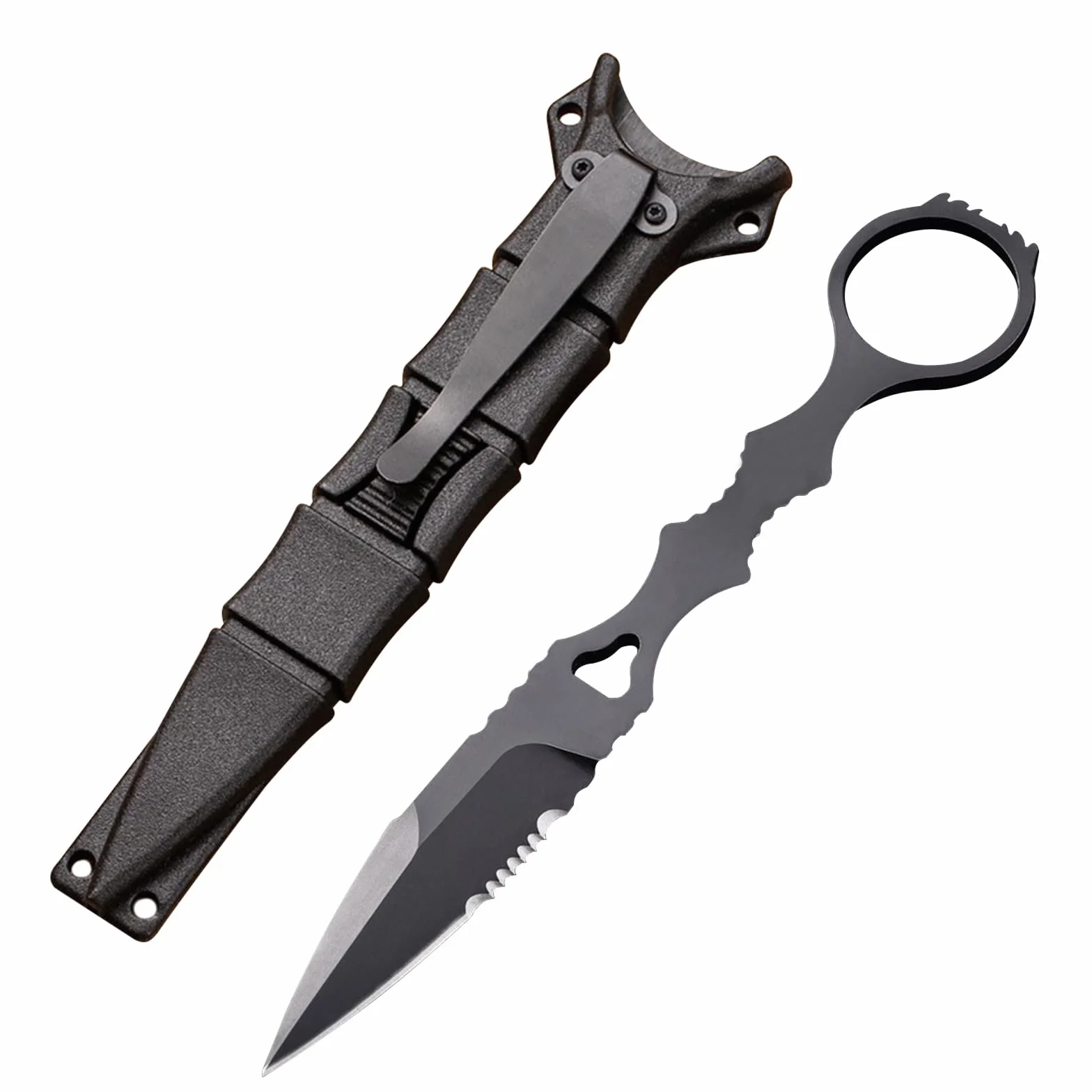 kaiyaya EDC nóż z pochwą, 17 cm, 440C, ostry nóż myśliwski taktyczny outdoorowy bojowy bojowy do aktywności na świeżym powietrzu, na kemping, wędkowanie, wędrówki