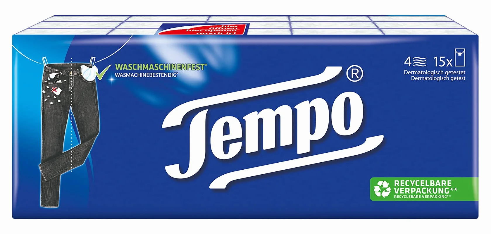 Tempo Chusteczki higieniczne klasyczne, 4-warstwowe ręczniki papierowe w sprawdzonej jakości tempa, 15 x 10 chusteczek (150 chusteczek)