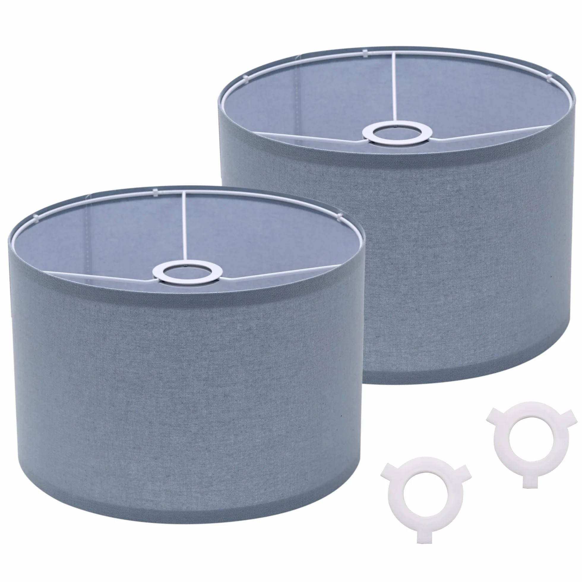 Zestaw 2 abażurów bębnowych, niebiesko-szare, Ø 30 x 20 cm – lniane abażury z uchwytem Spidera i pierścieniem redukcyjnym E14, zapasowy klosz lampy do lamp stołowych i lamp wiszących