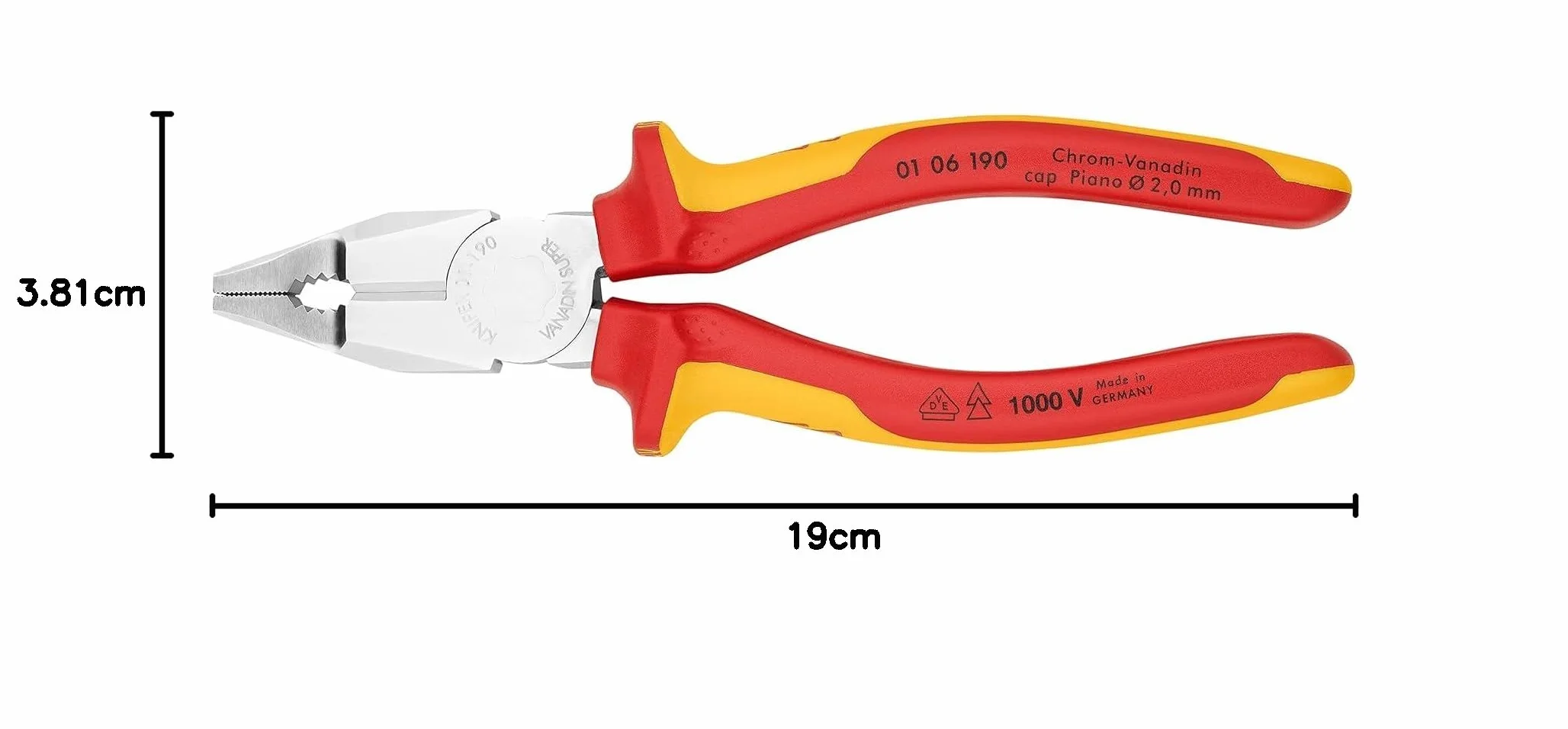 KNIPEX Szczypce uniwersalne chromowo-wanadowe izolowane VDE 190 mm 01 06 190