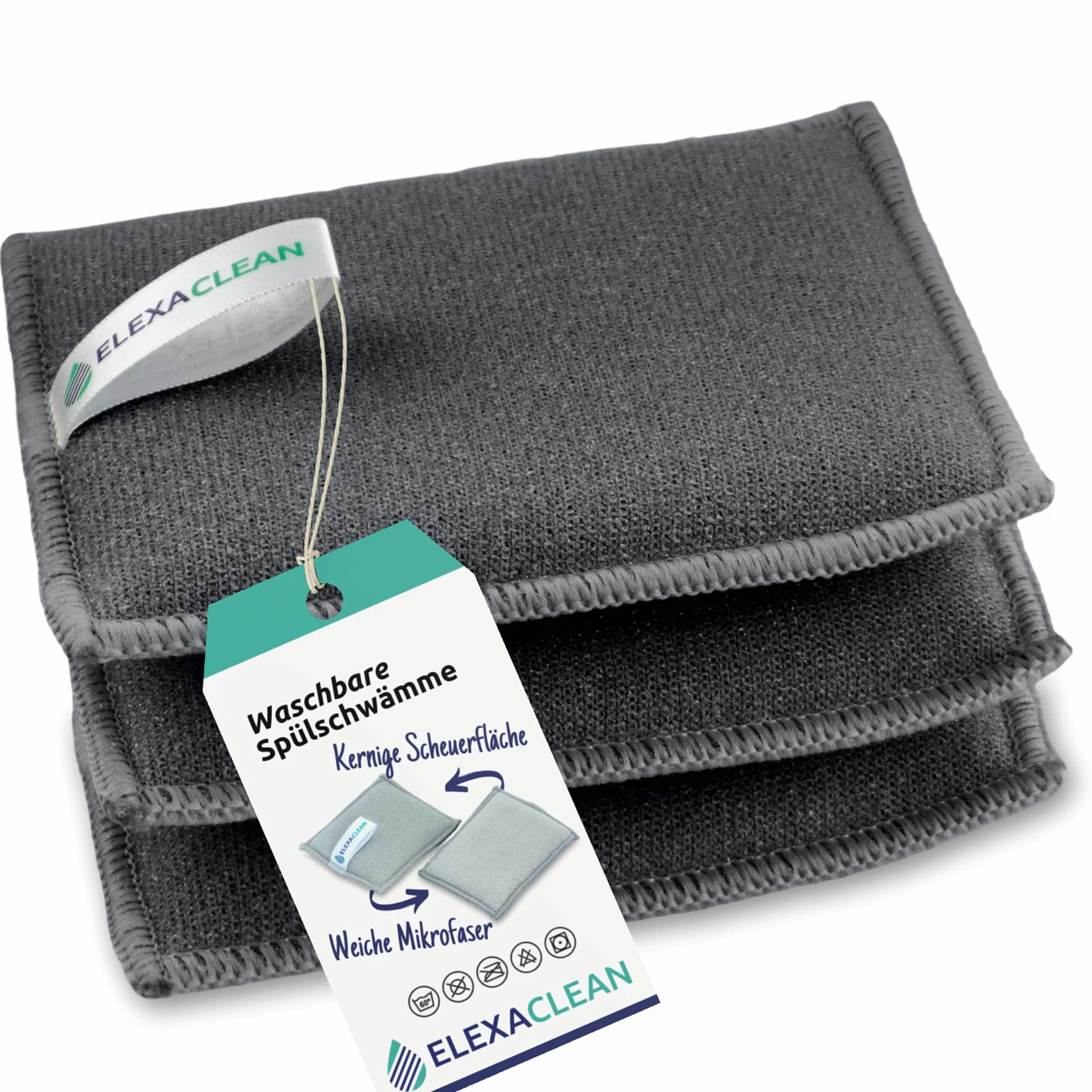 ELEXACLEAN gąbka kuchenna 3 szt., zmywak do garnków do prania i wielokrotnego użytku, mikrofibra do kuchni i domu, (12x10 cm (large), antracyt)