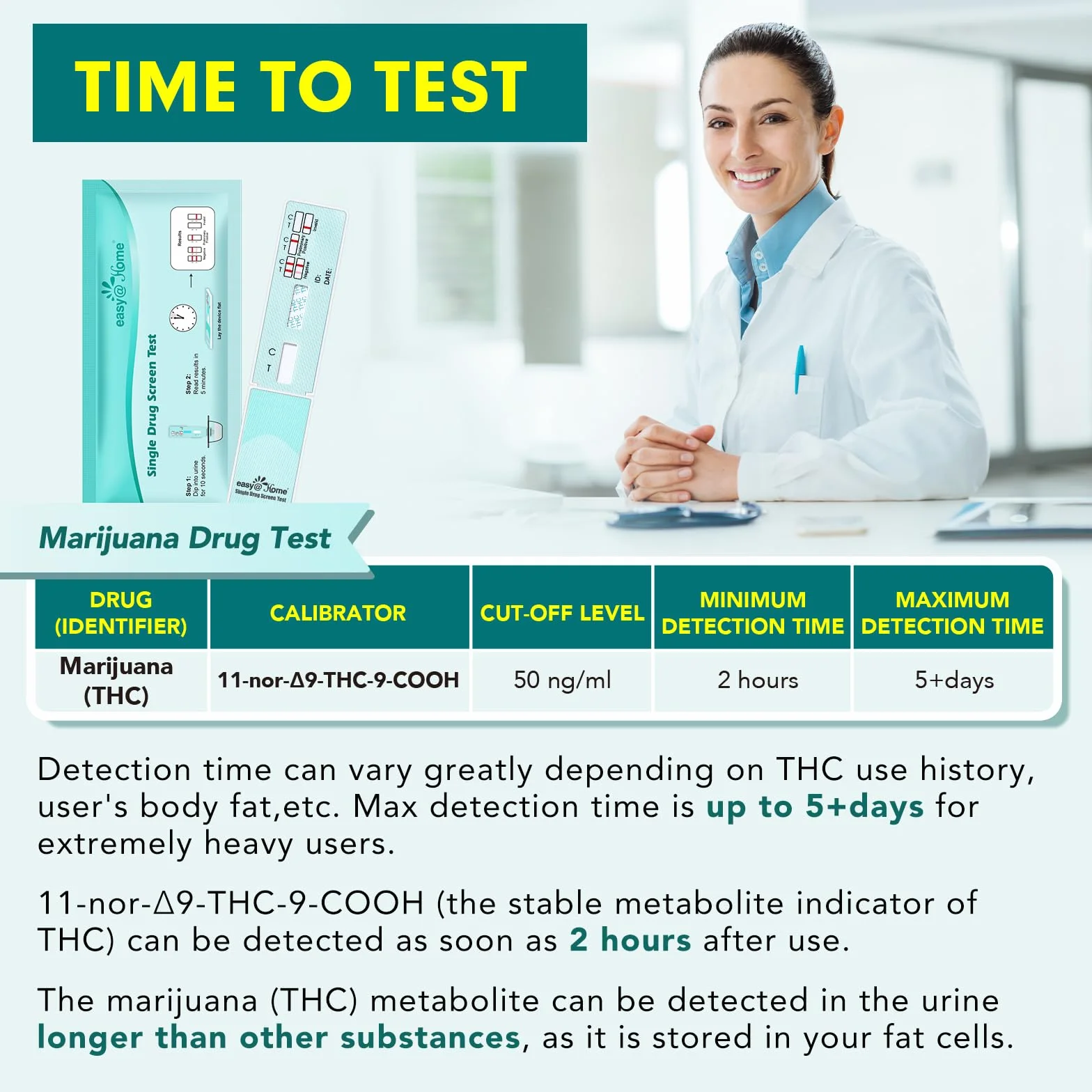 Easy@Home Test narkotykowy marihuany THC - Szybkie wykrywanie w moczu